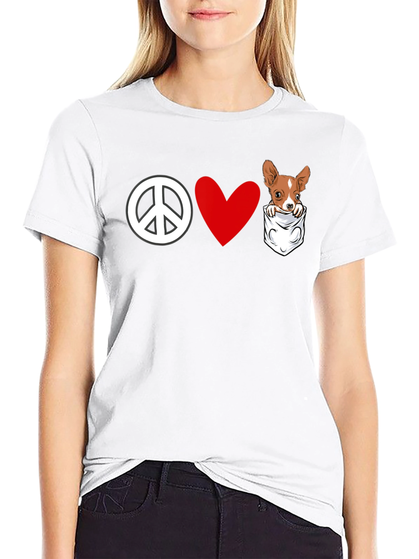 Peace Love Chihuahua Pocket T-Shirt