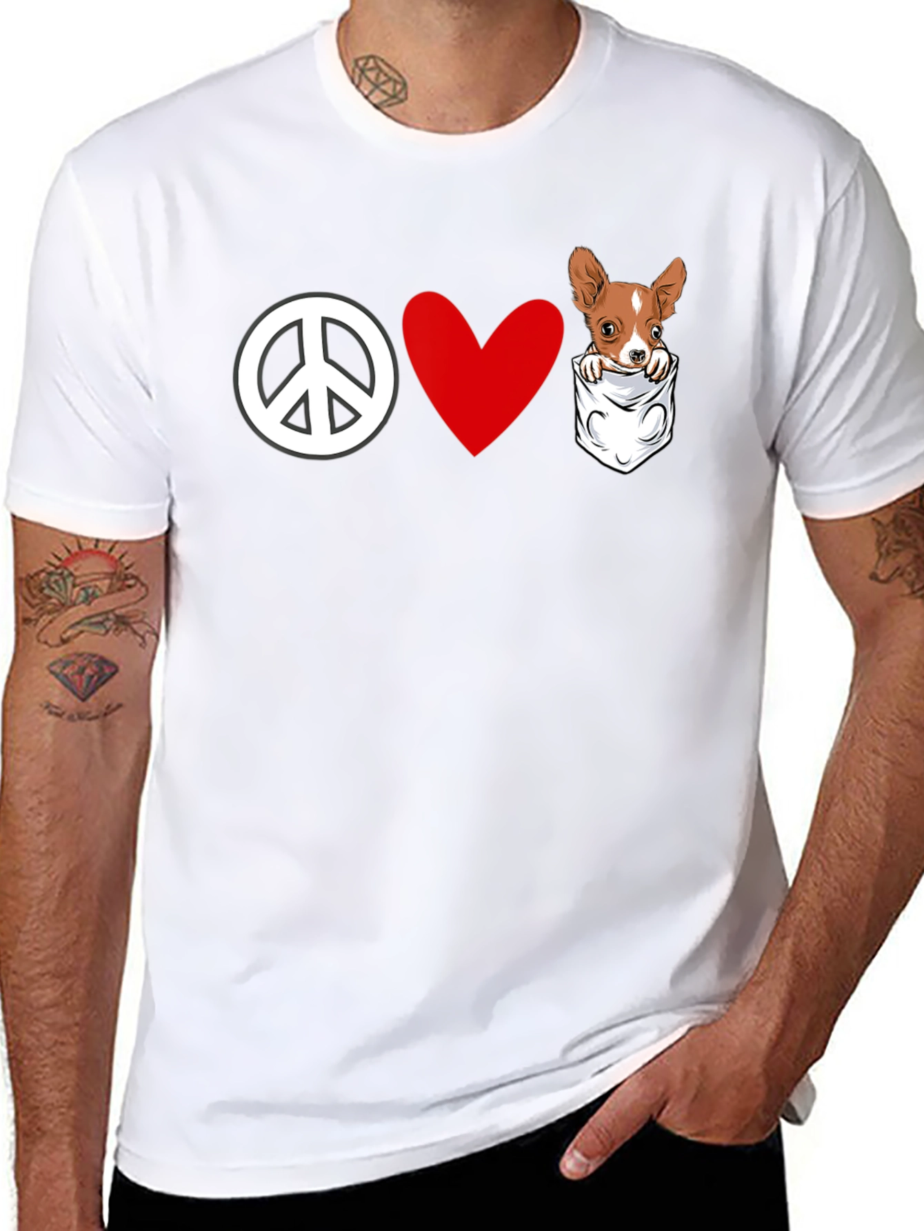 Peace Love Chihuahua Pocket T-Shirt