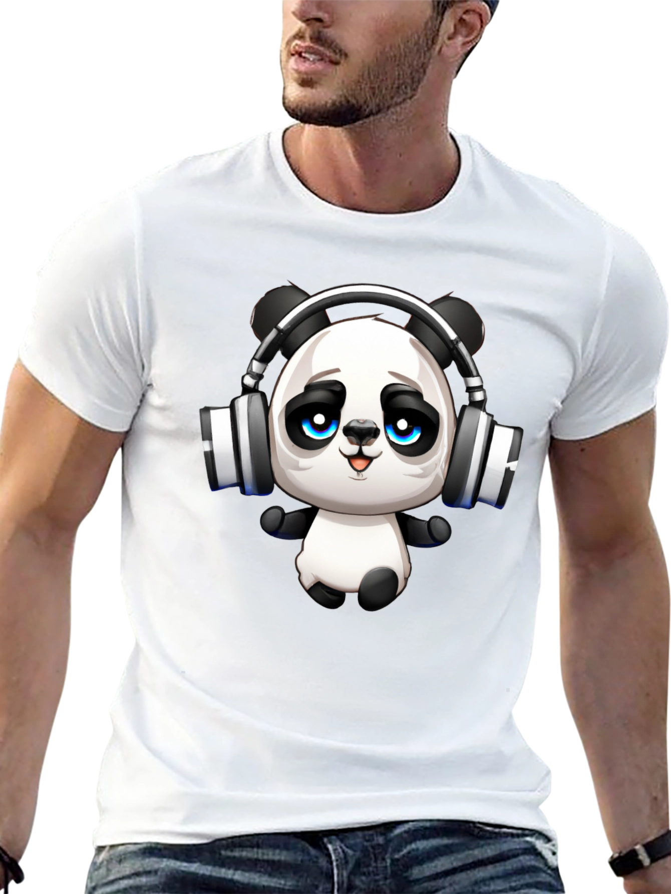 Cool Panda with Headphones Graphic T-Shirt