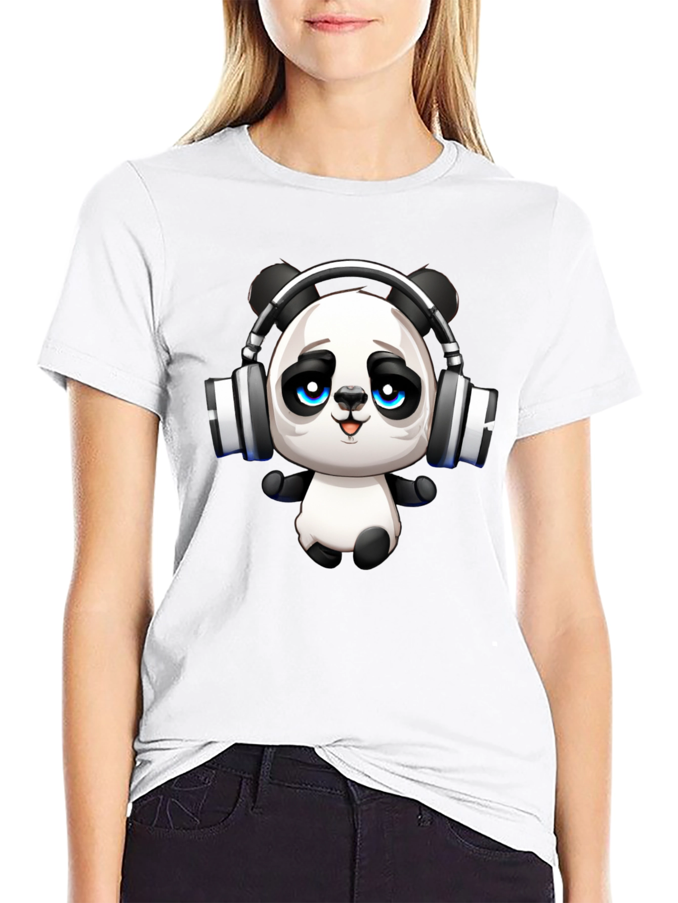 Cool Panda with Headphones Graphic T-Shirt