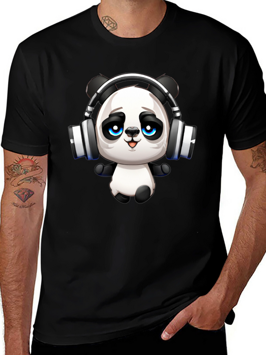 Cool Panda with Headphones Graphic T-Shirt