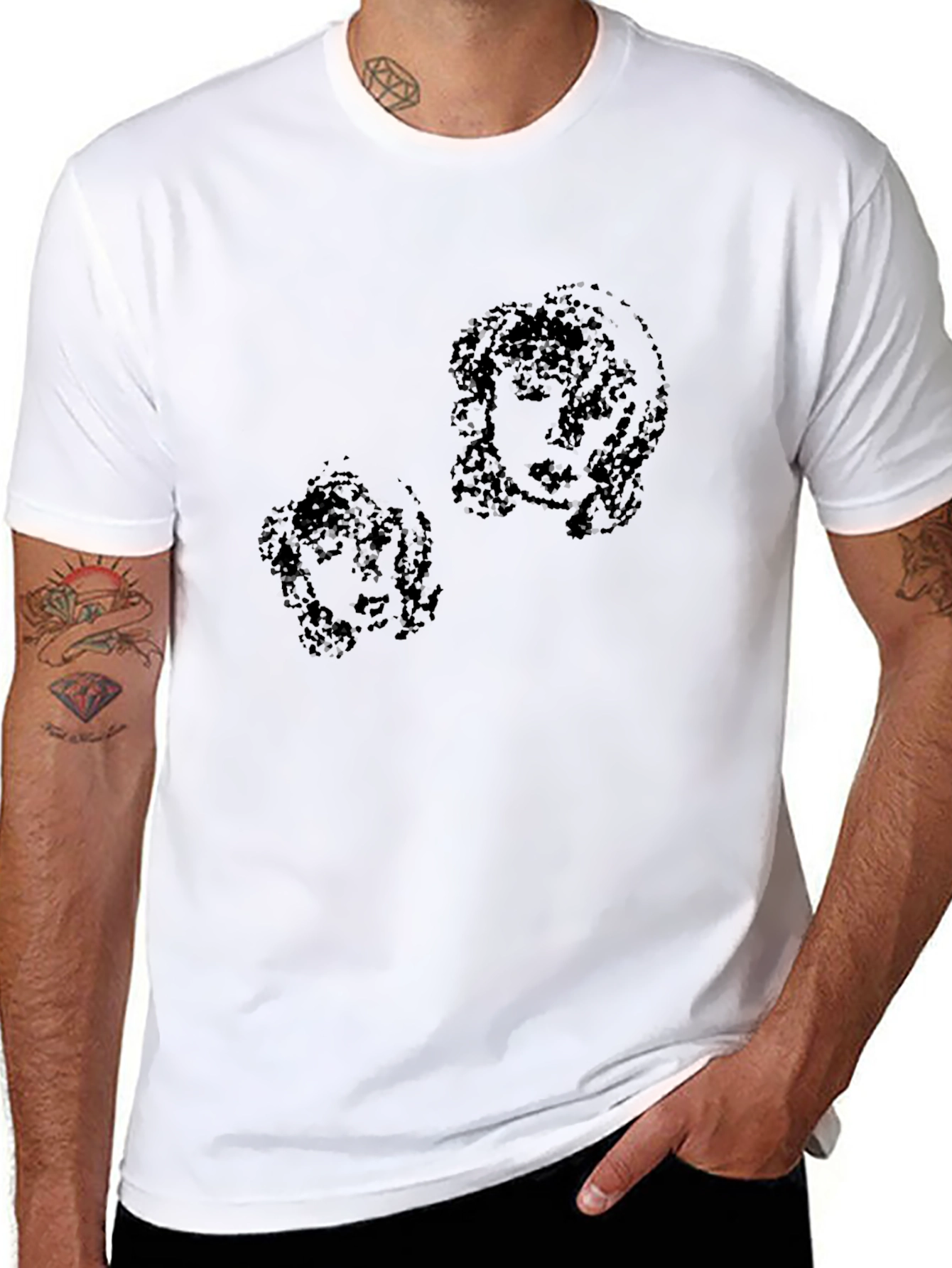 Abstract Portrait Print Black T-Shirt