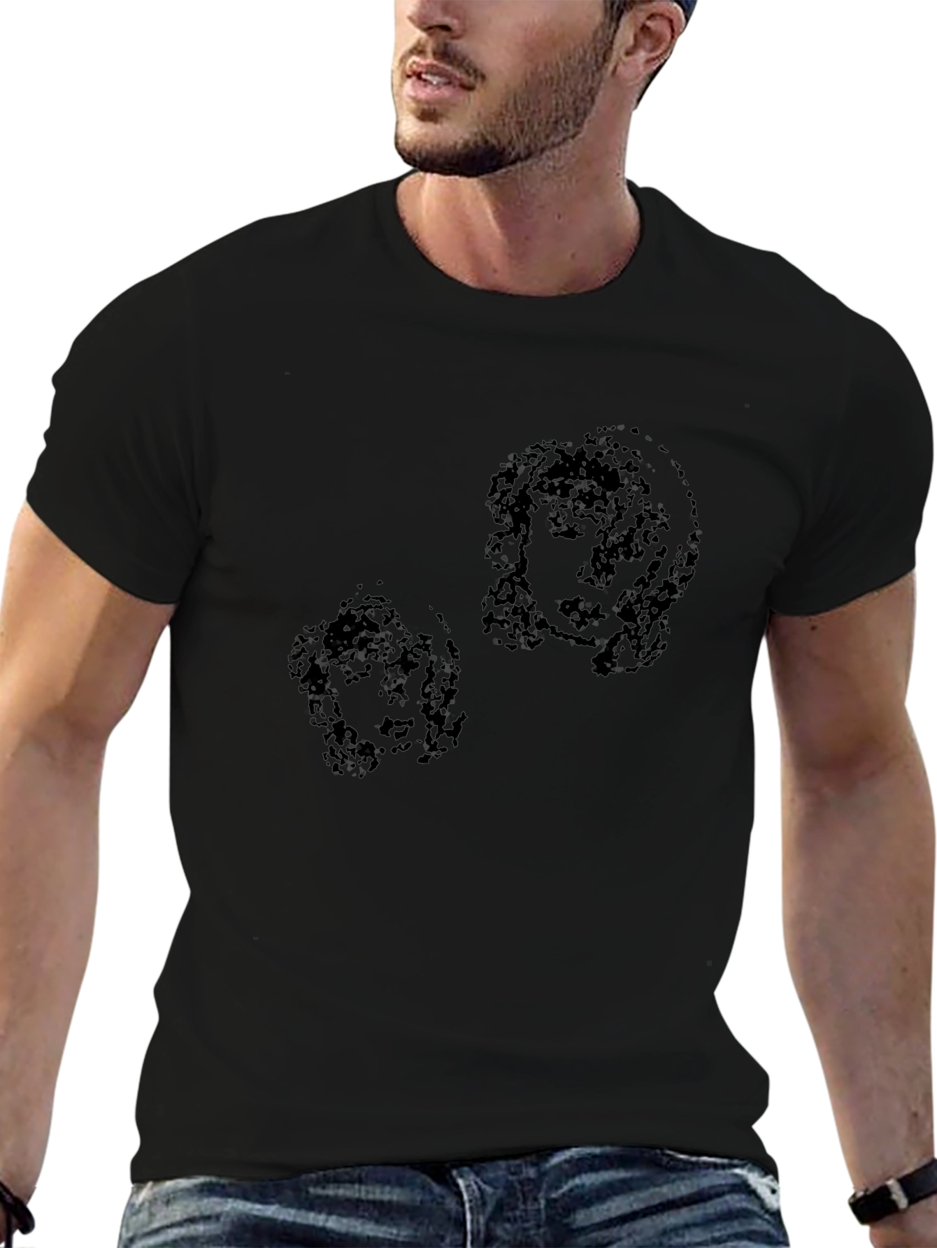 Abstract Portrait Print Black T-Shirt