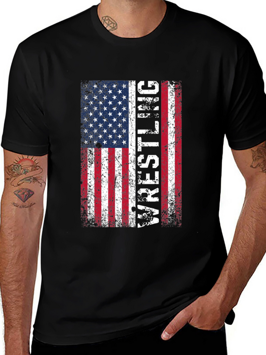 Wrestling USA Flag T-Shirt - Patriotic Sports Tee