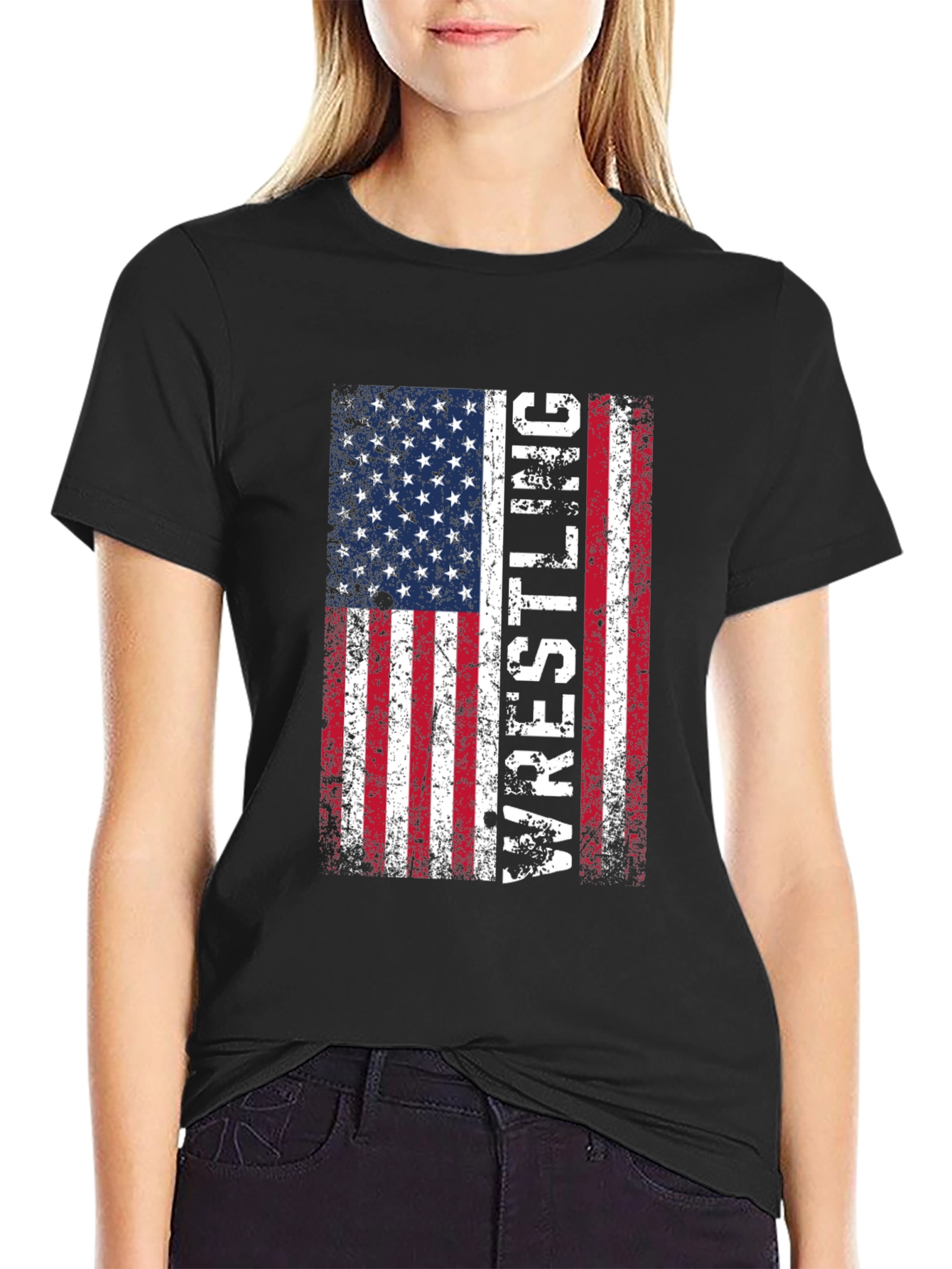Wrestling USA Flag T-Shirt - Patriotic Sports Tee