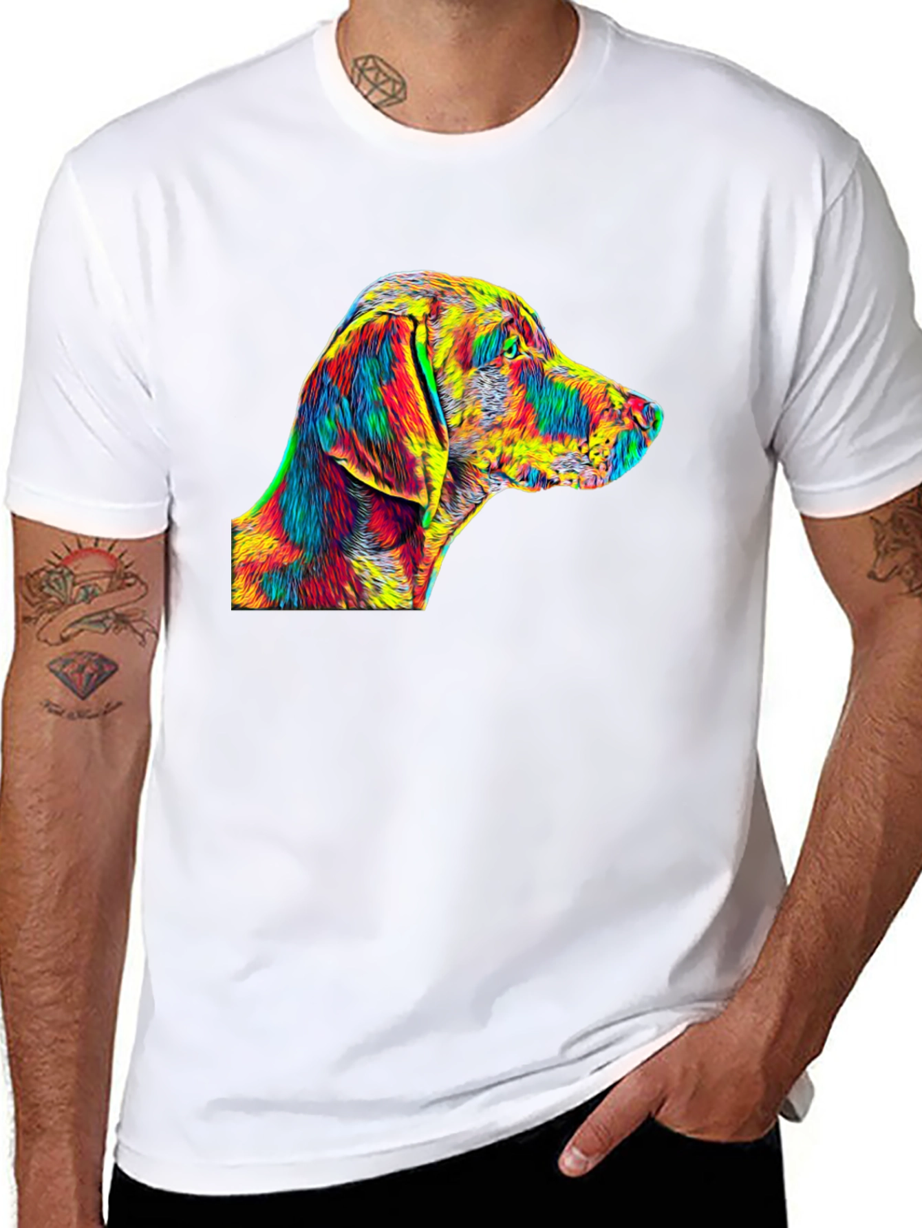 Vibrant Dog Art Black T-Shirt