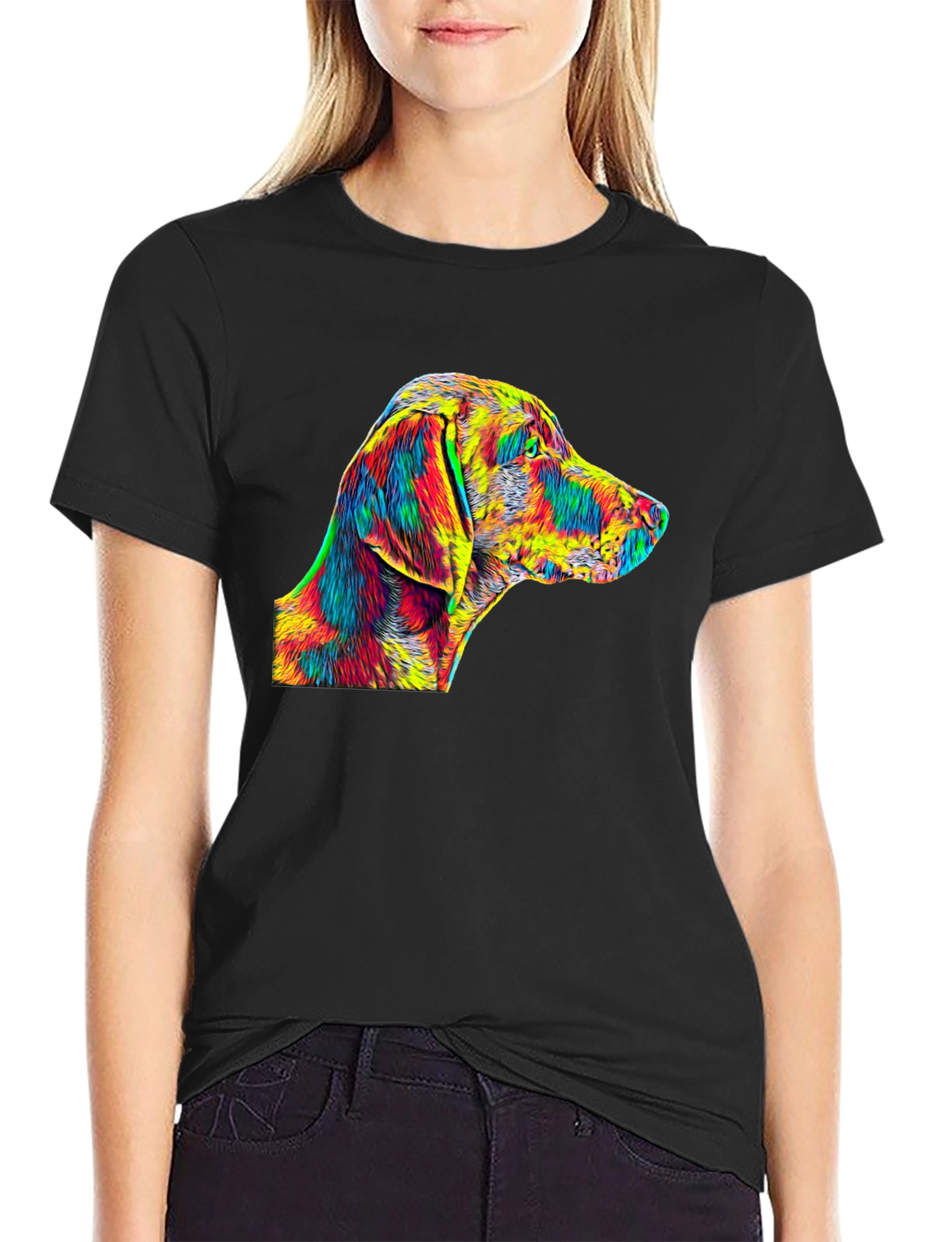 Vibrant Dog Art Black T-Shirt