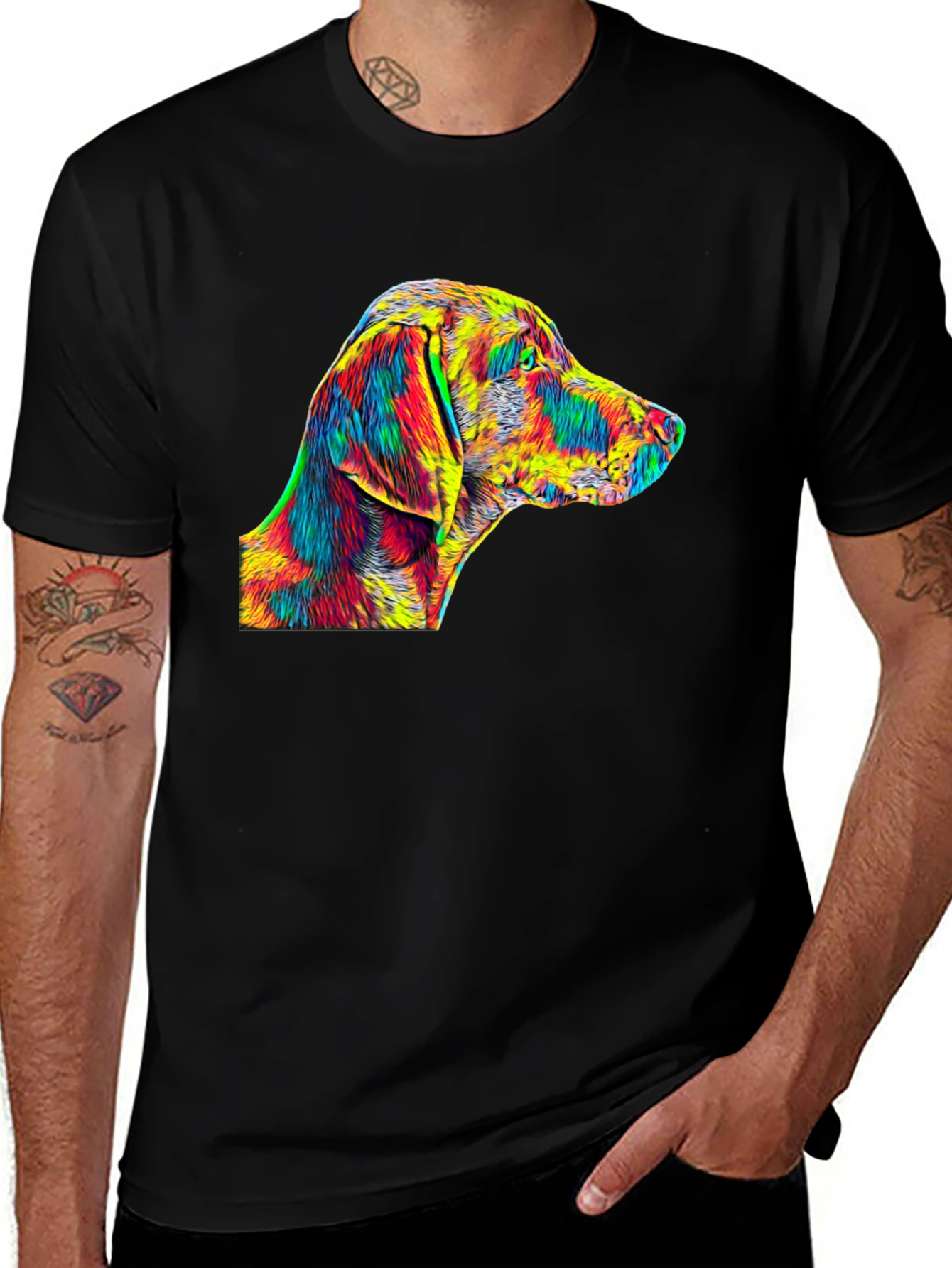 Vibrant Dog Art Black T-Shirt