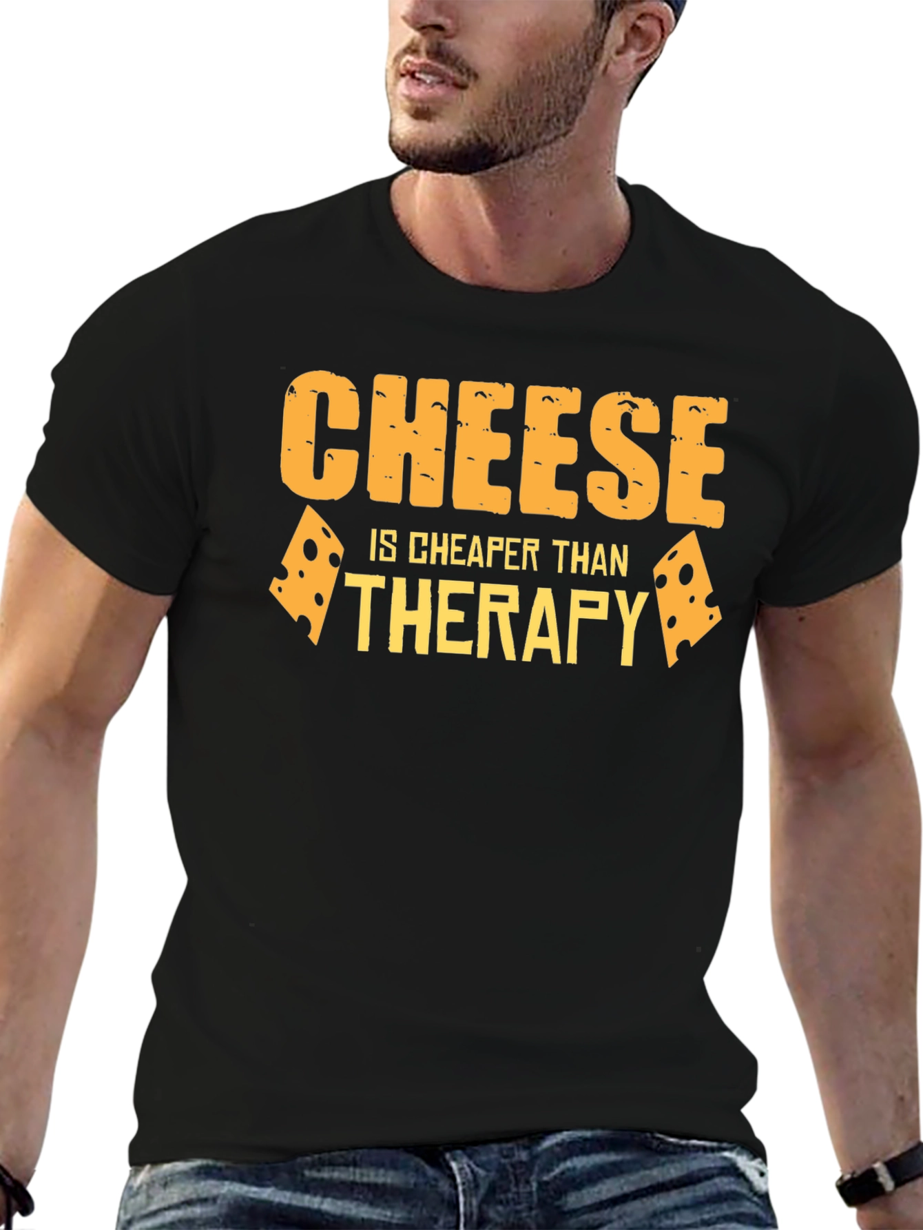 Cheese is Cheaper Than Therapy Black T-Shirt