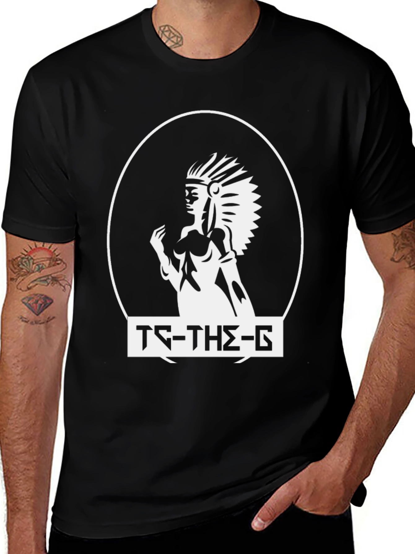 Black T-Shirt with Indian Headdress Graphic
