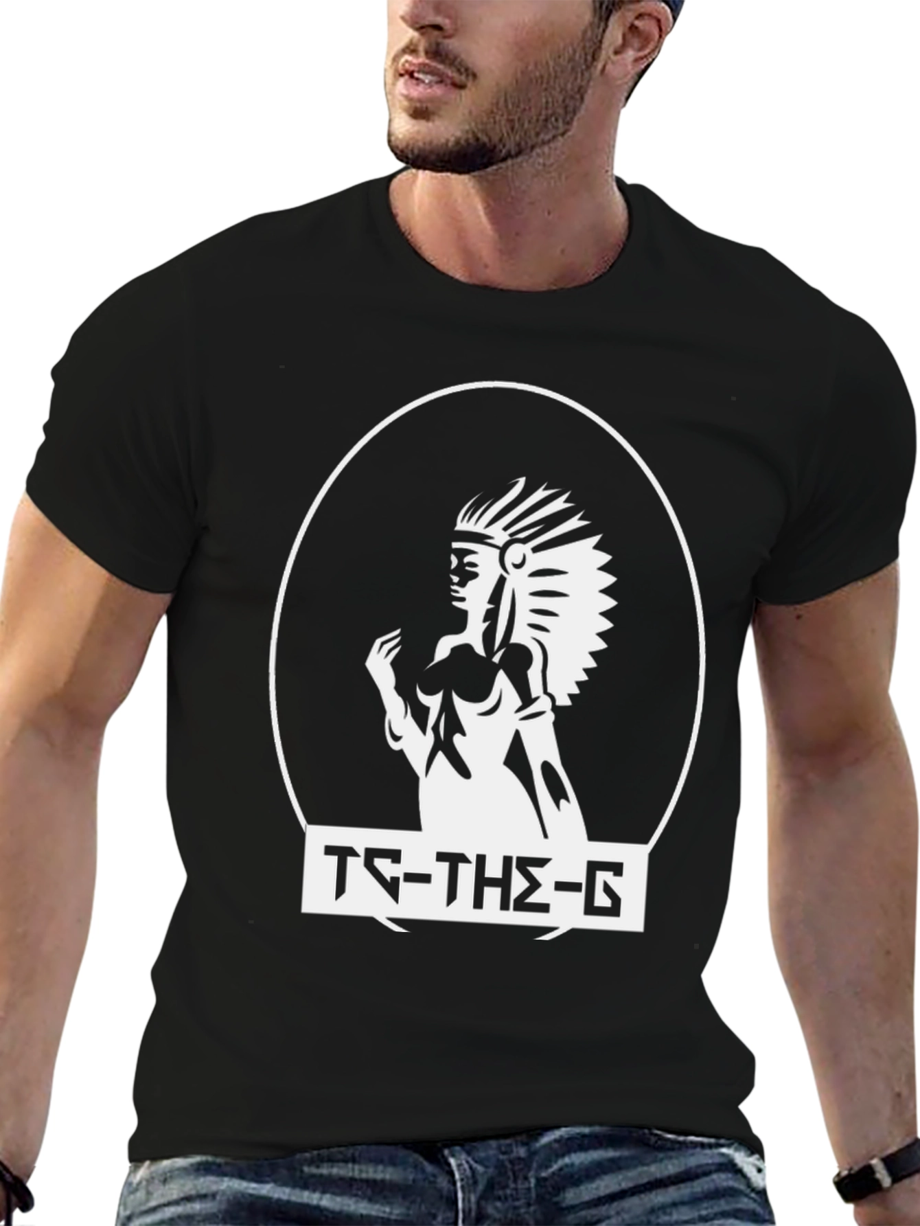 Black T-Shirt with Indian Headdress Graphic
