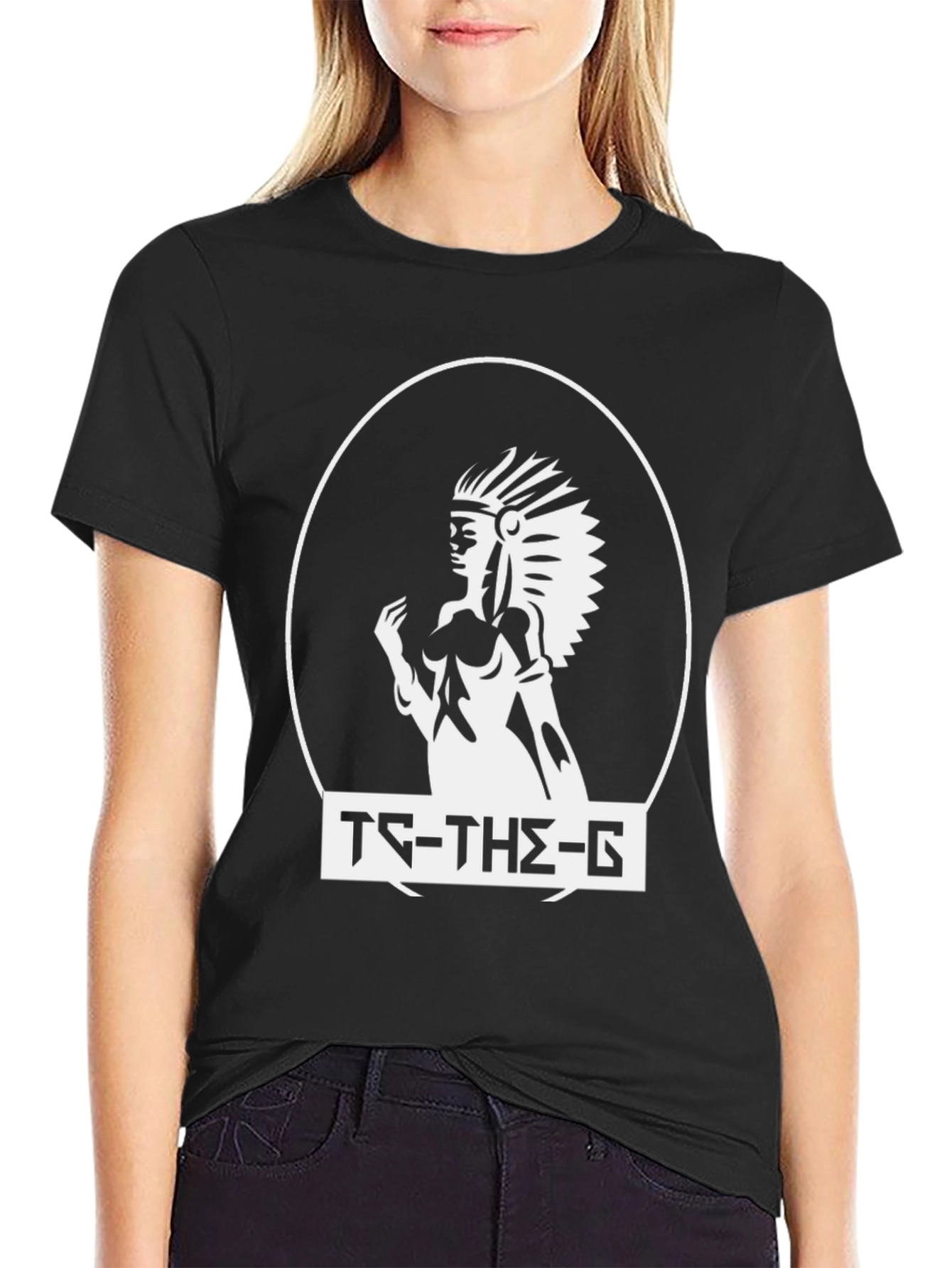 Black T-Shirt with Indian Headdress Graphic
