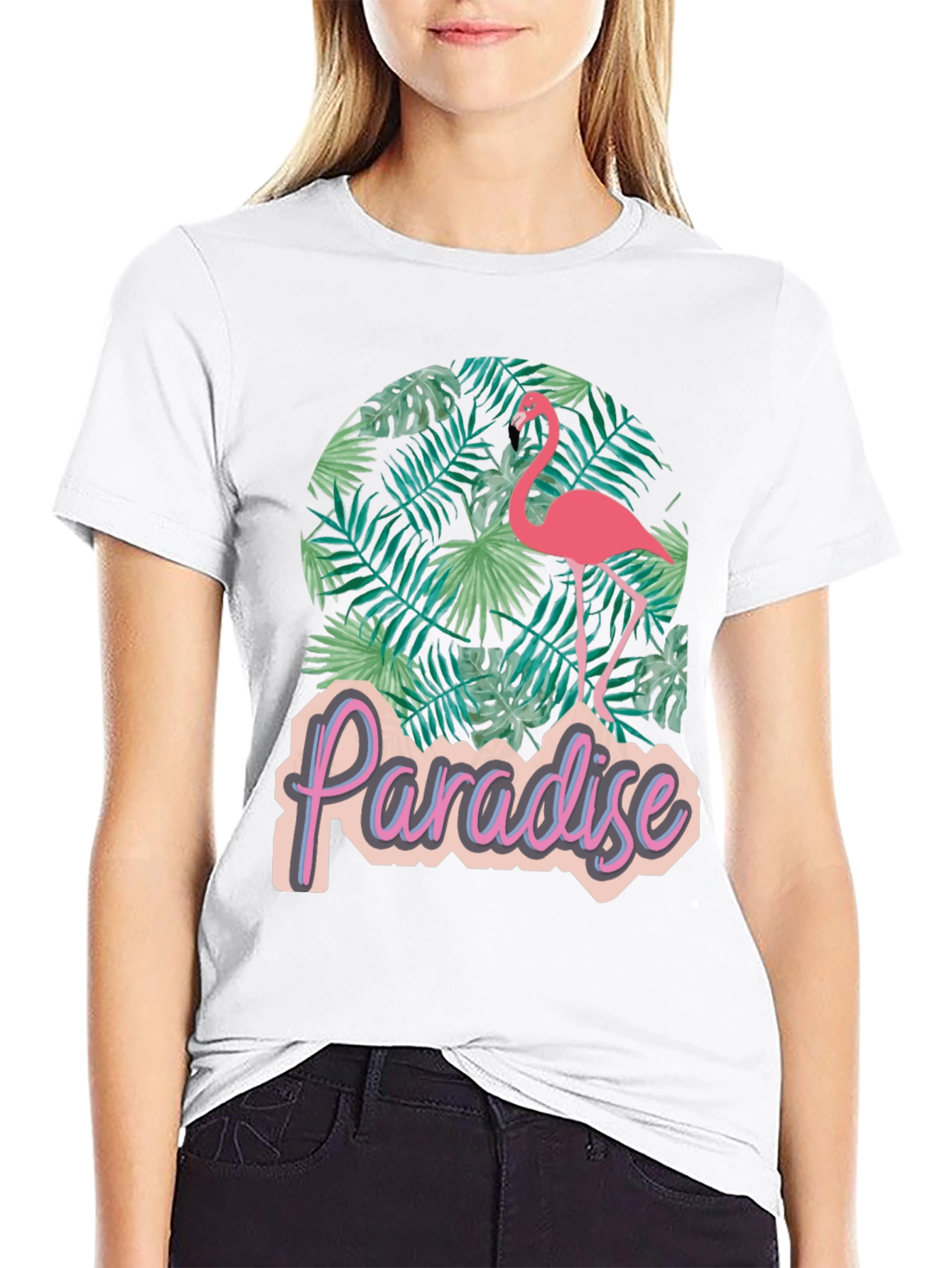 Paradise Flamingo Graphic Tee - Tropical Black T-Shirt
