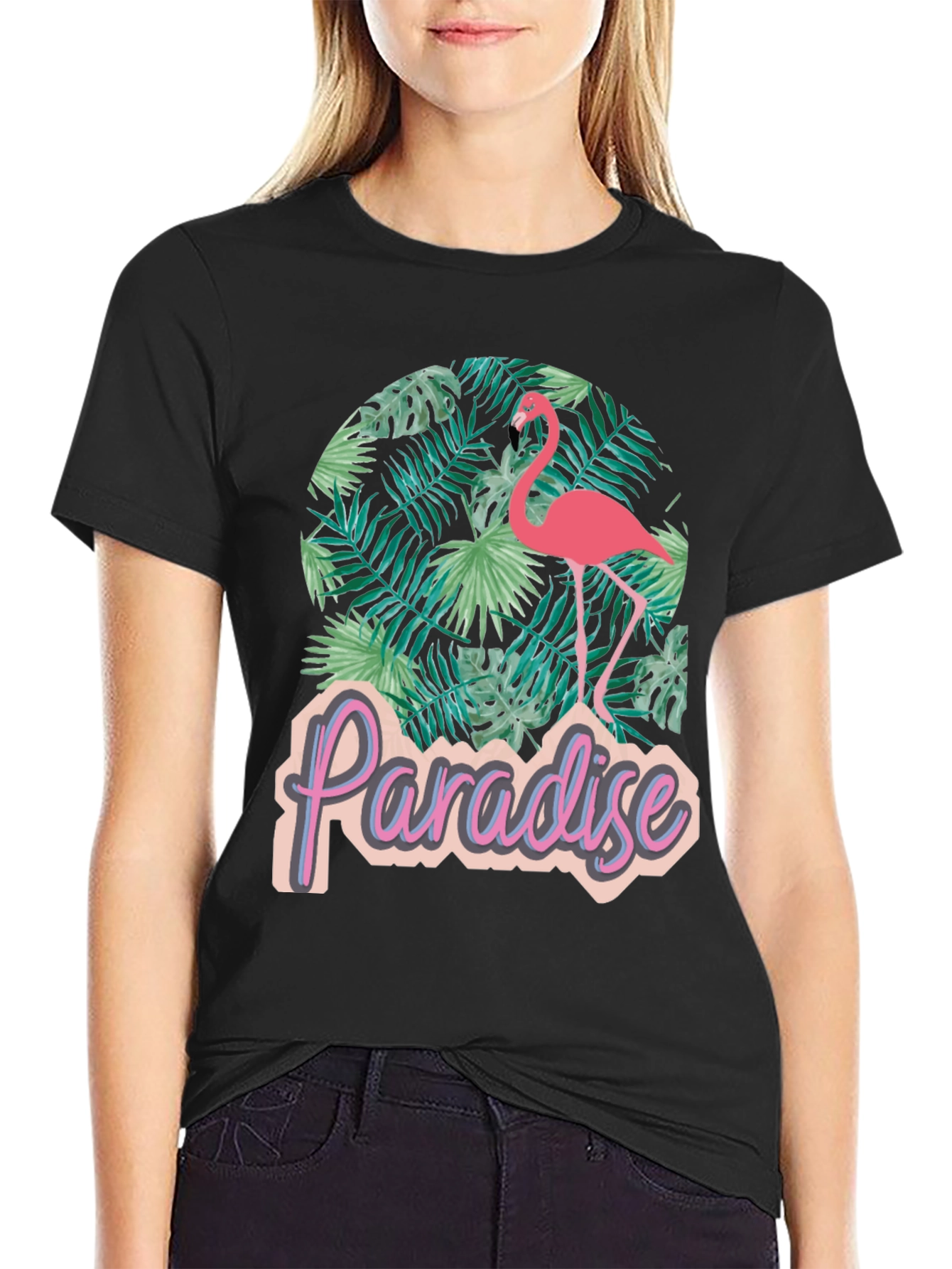 Paradise Flamingo Graphic Tee - Tropical Black T-Shirt
