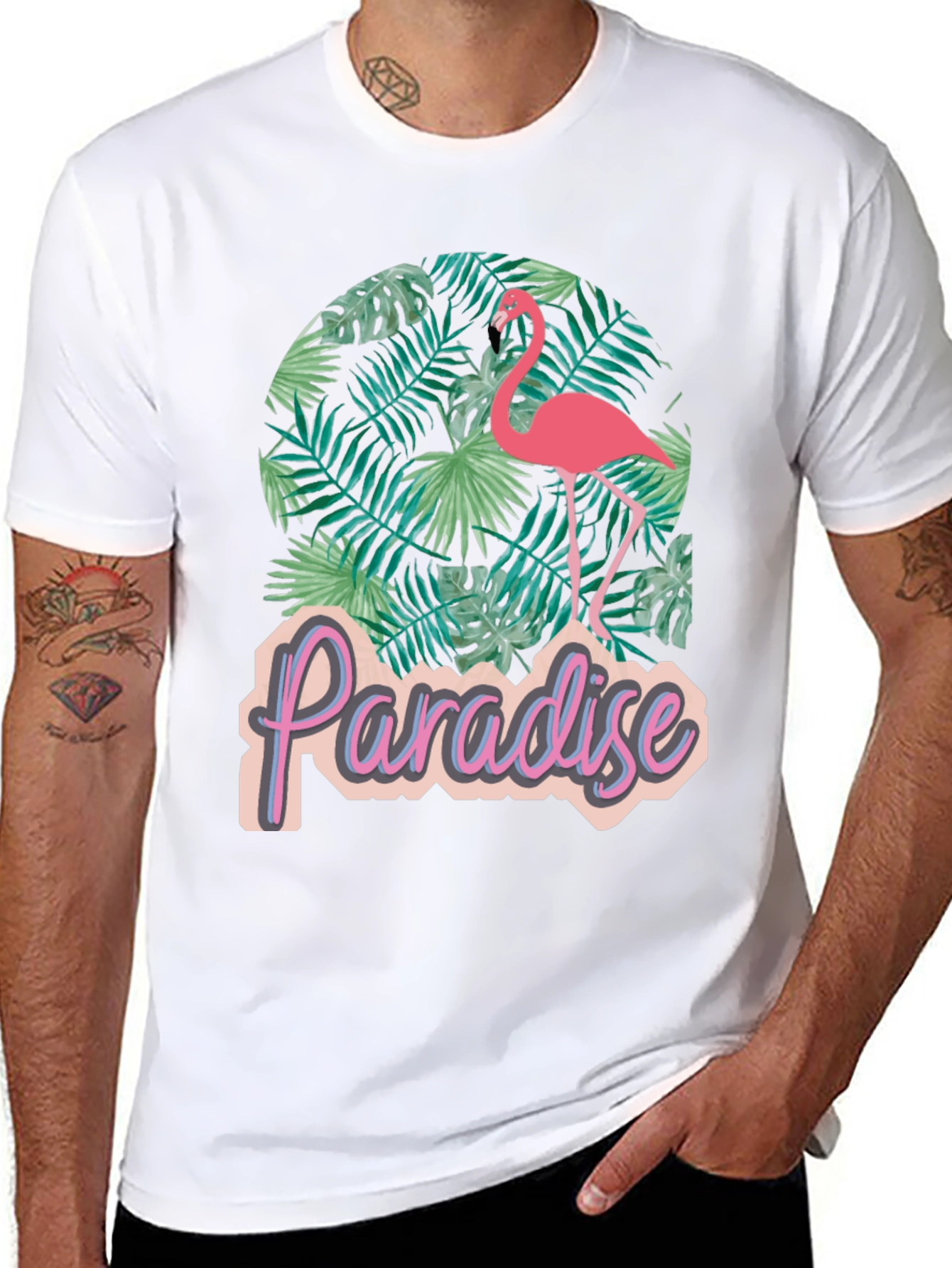 Paradise Flamingo Graphic Tee - Tropical Black T-Shirt