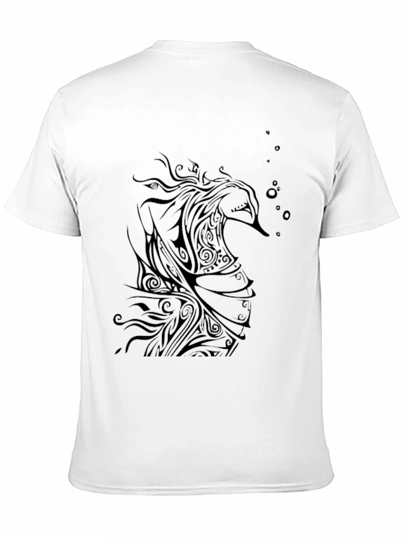 Black Graphic Tee - Abstract Tribal Seahorse Design