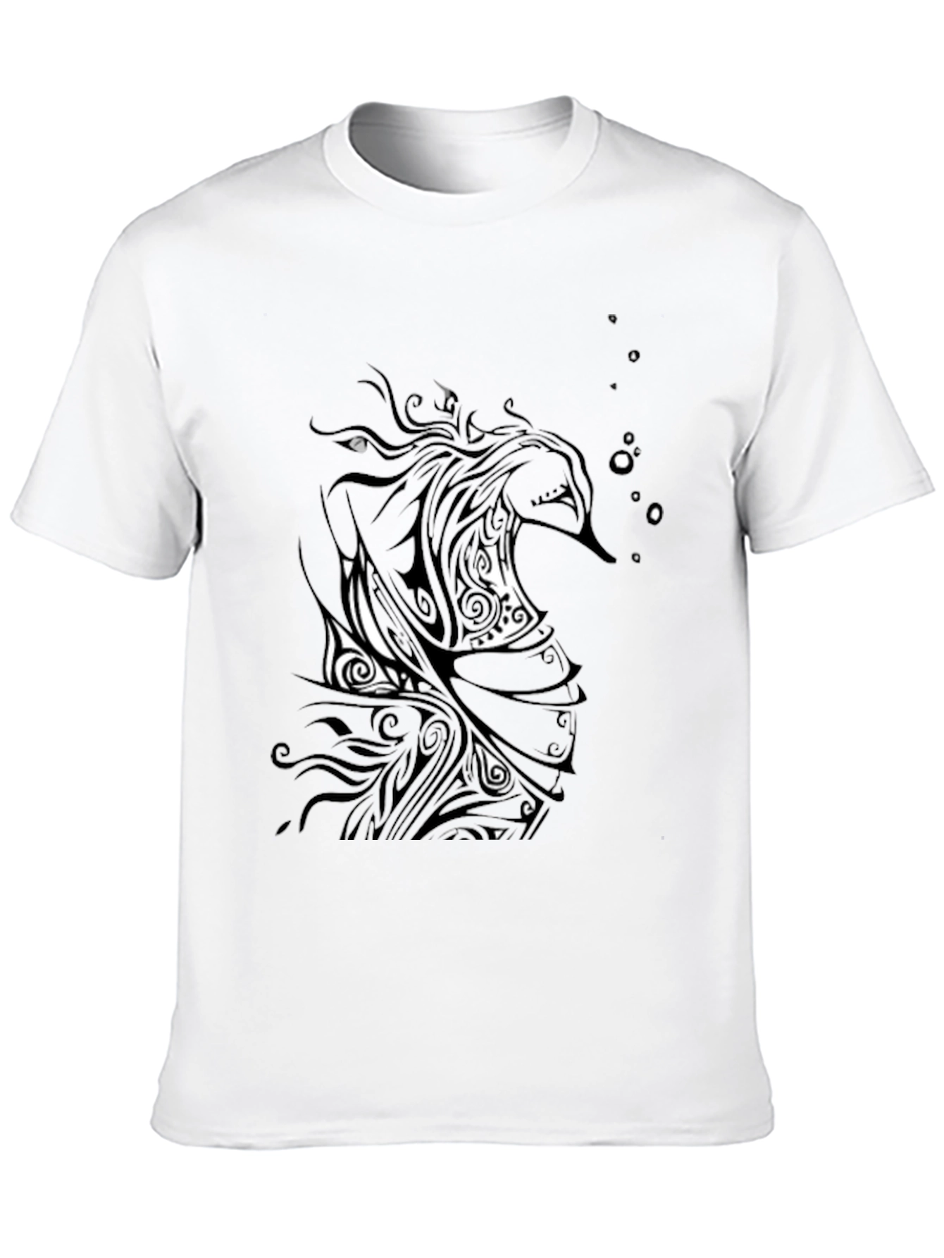Black Graphic Tee - Abstract Tribal Seahorse Design