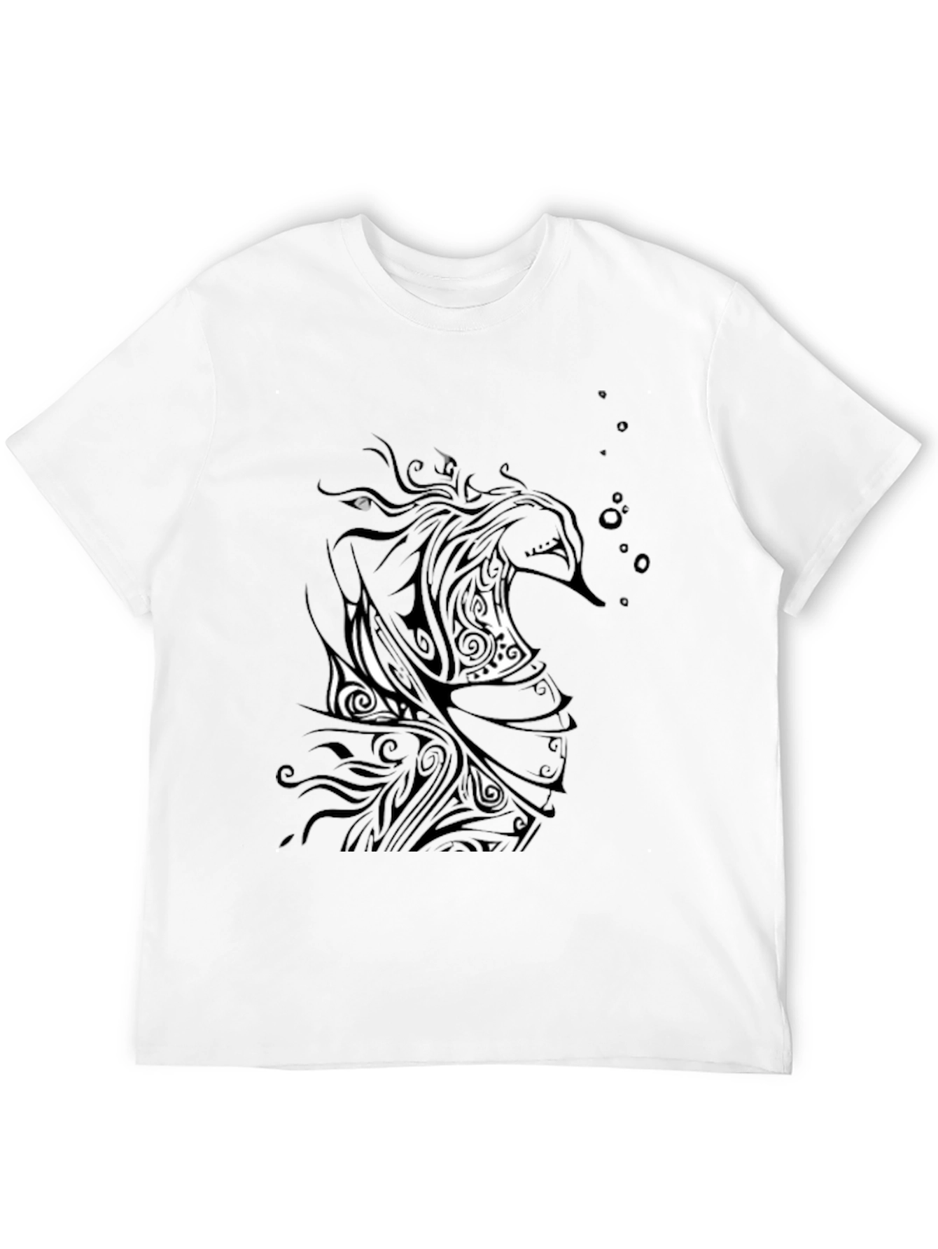 Black Graphic Tee - Abstract Tribal Seahorse Design