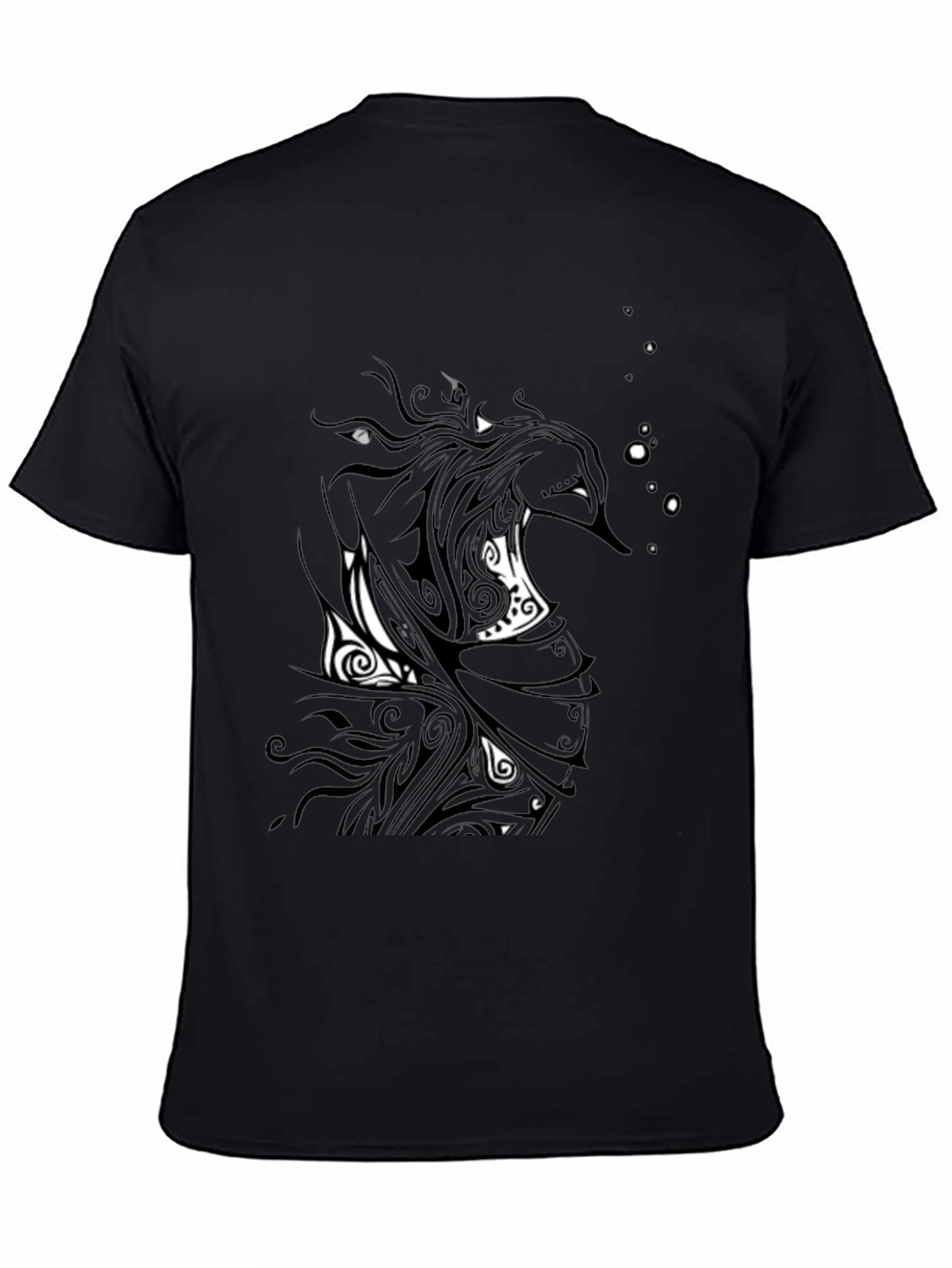 Black Graphic Tee - Abstract Tribal Seahorse Design