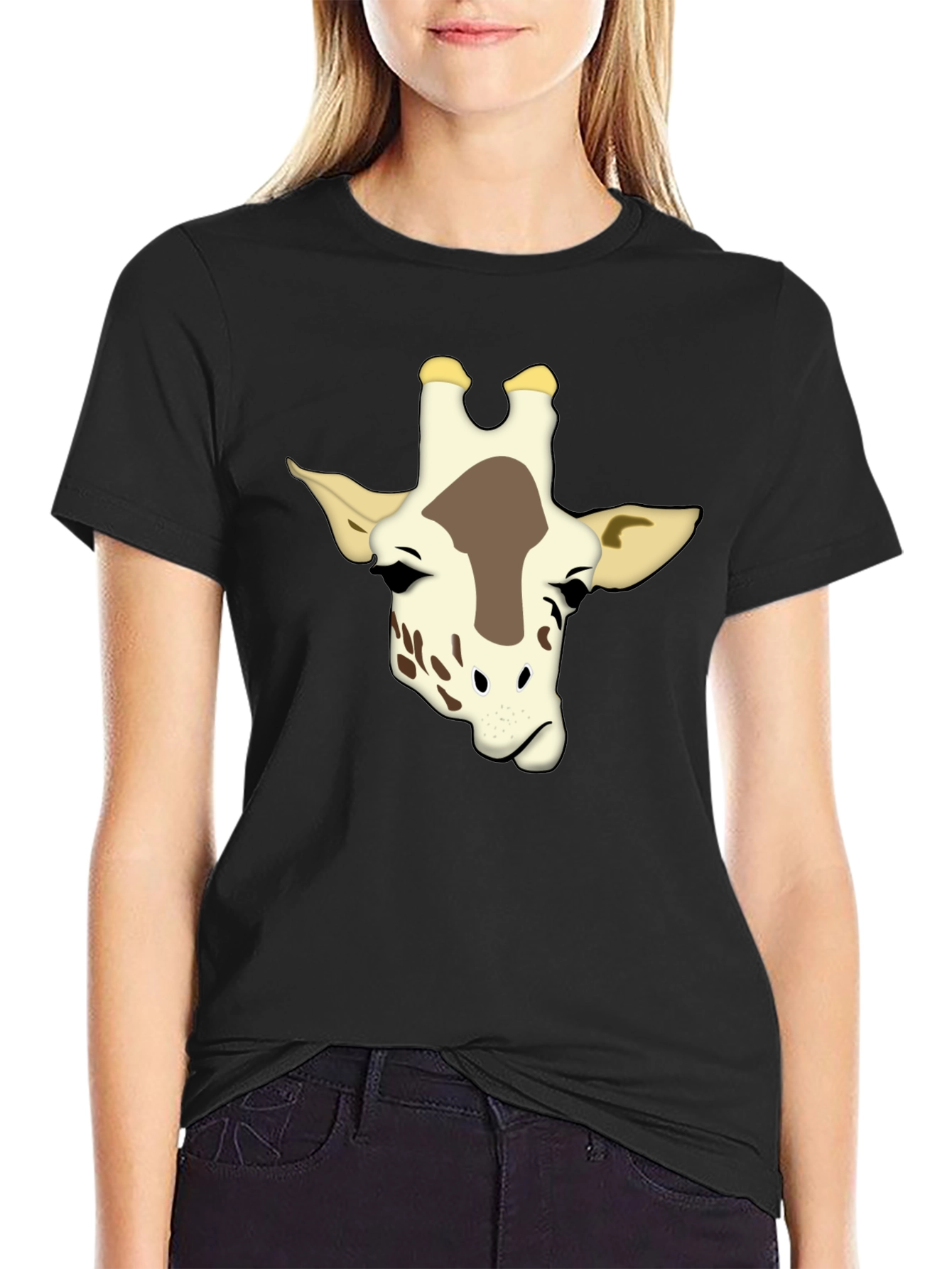 Giraffe Graphic Print Black T-Shirt