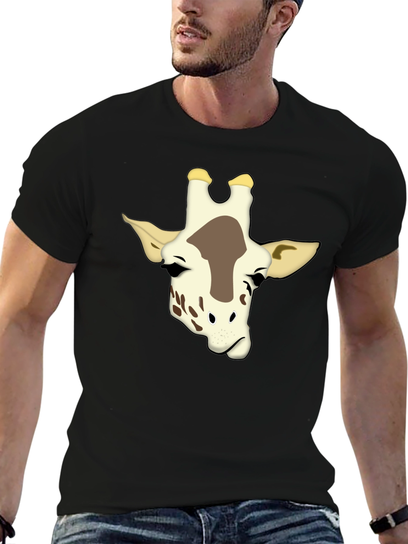 Giraffe Graphic Print Black T-Shirt