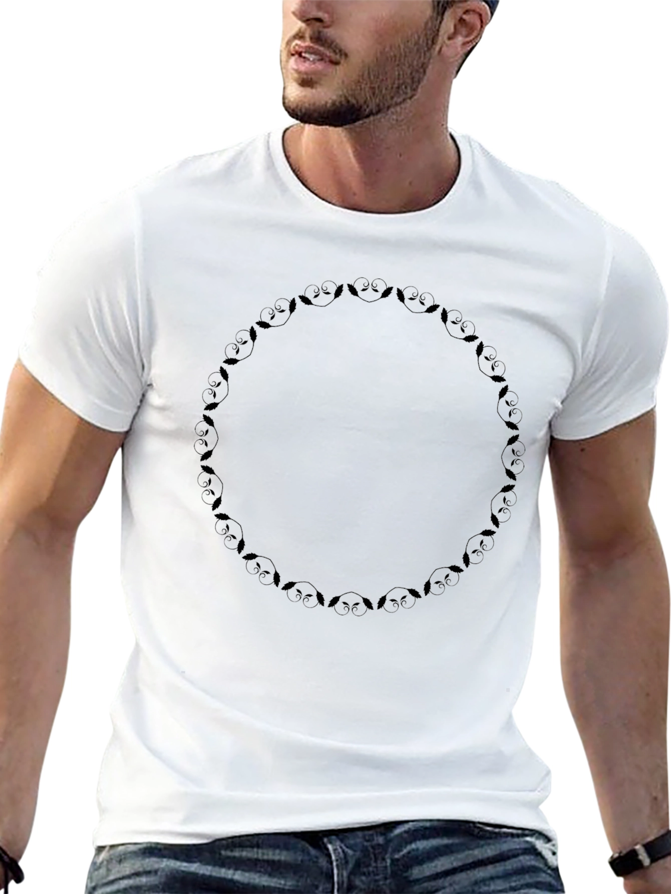 Black Graphic Tee: Owl Wreath Design