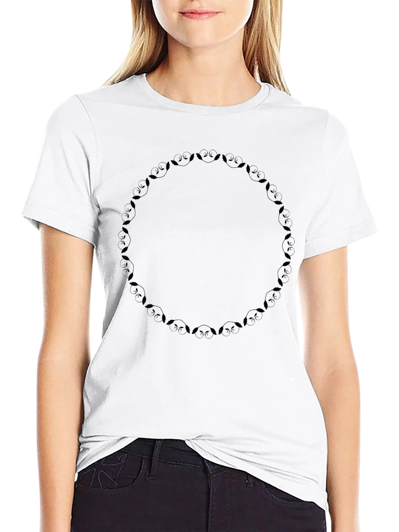 Black Graphic Tee: Owl Wreath Design