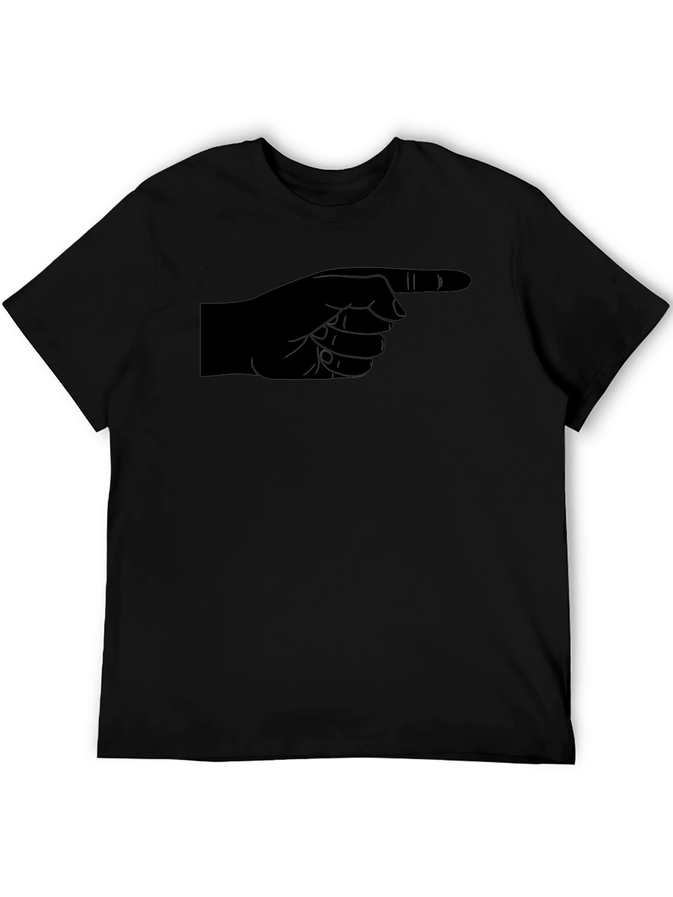 Pointing Finger Graphic Tee - Black Cotton Casual Shirt