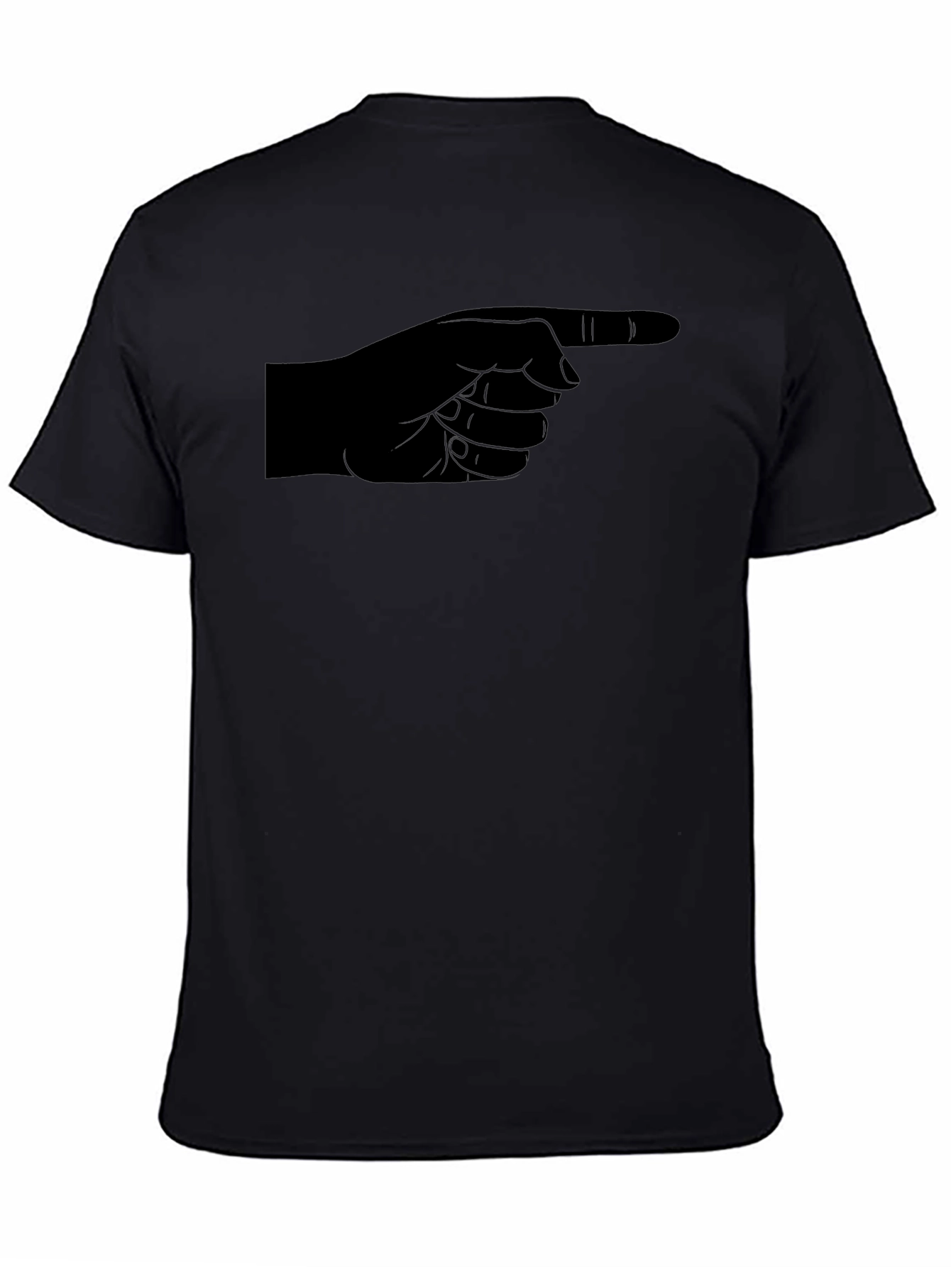Pointing Finger Graphic Tee - Black Cotton Casual Shirt