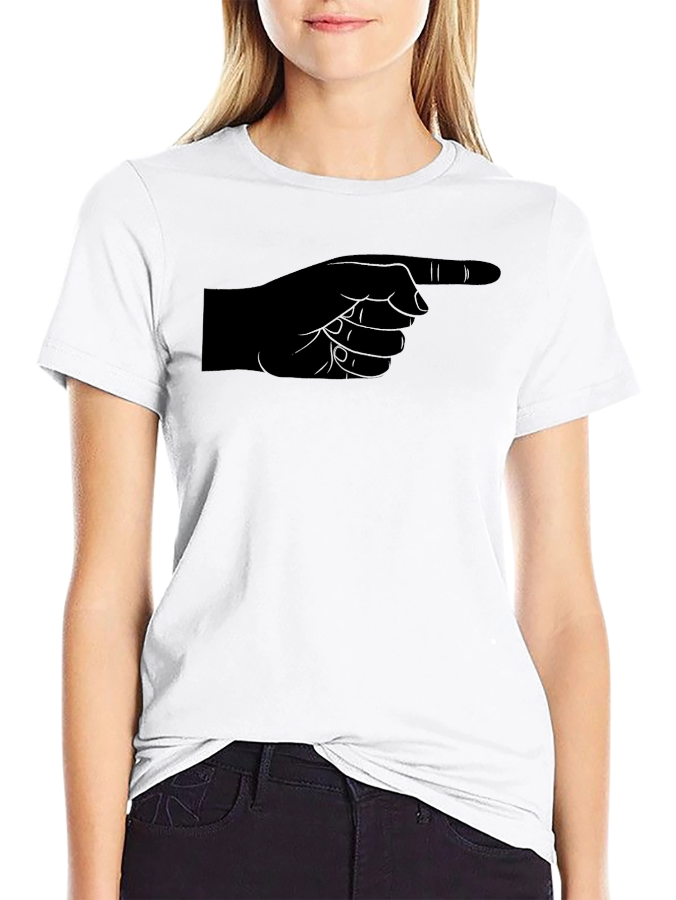 Pointing Finger Graphic Tee - Black Cotton Casual Shirt