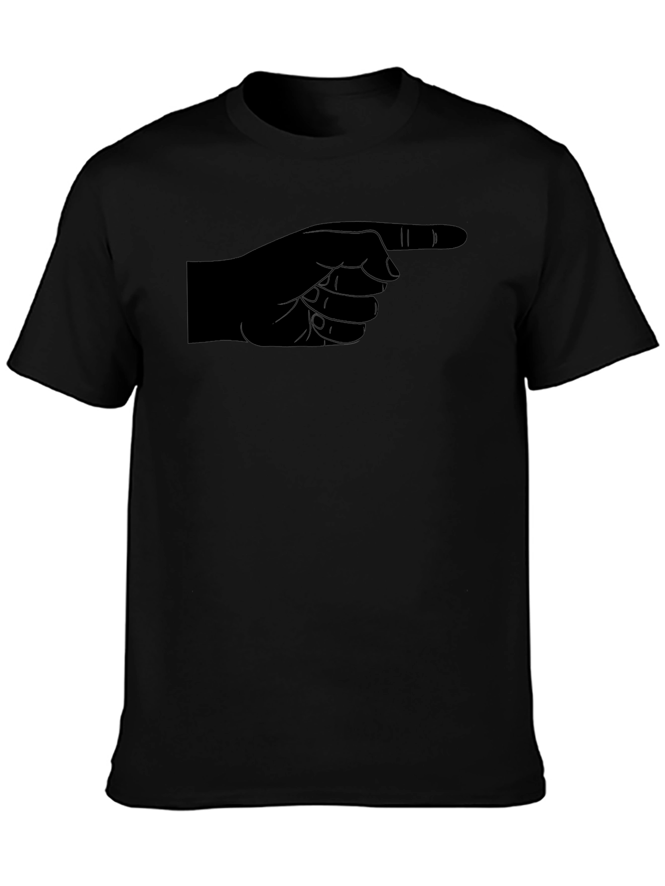 Pointing Finger Graphic Tee - Black Cotton Casual Shirt