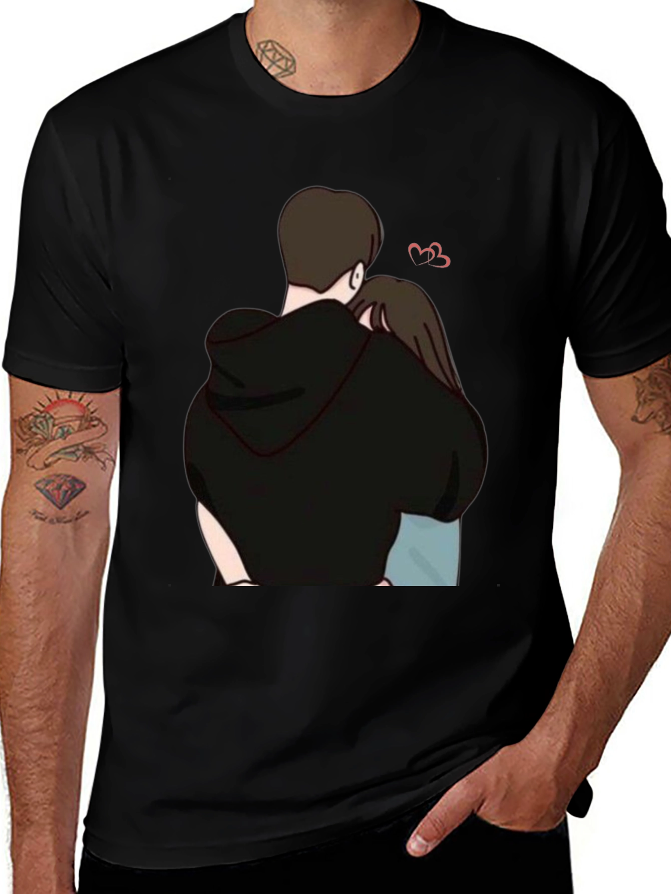 Couple Hug Graphic Tee - Soft Cotton Blend