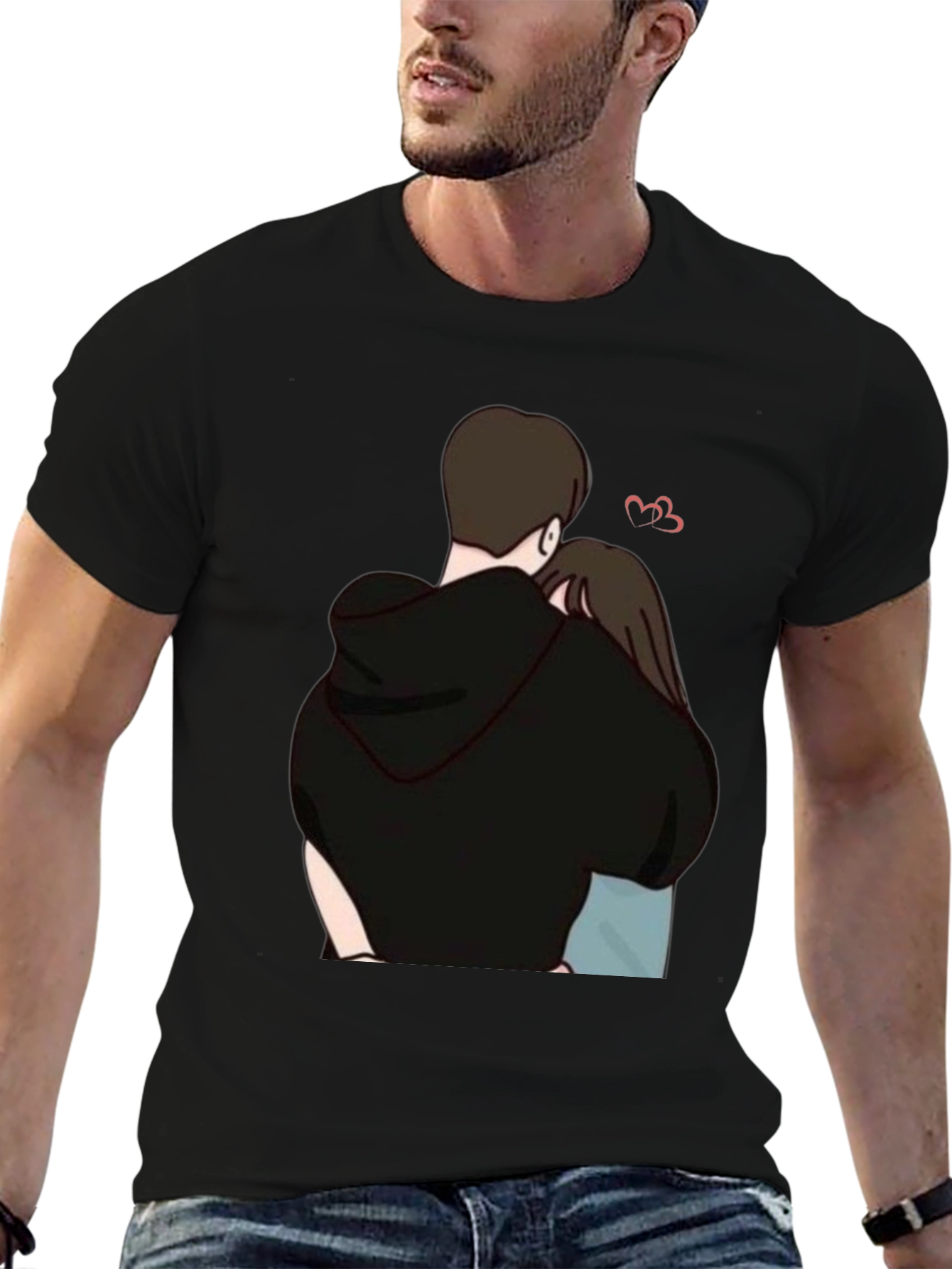 Couple Hug Graphic Tee - Soft Cotton Blend