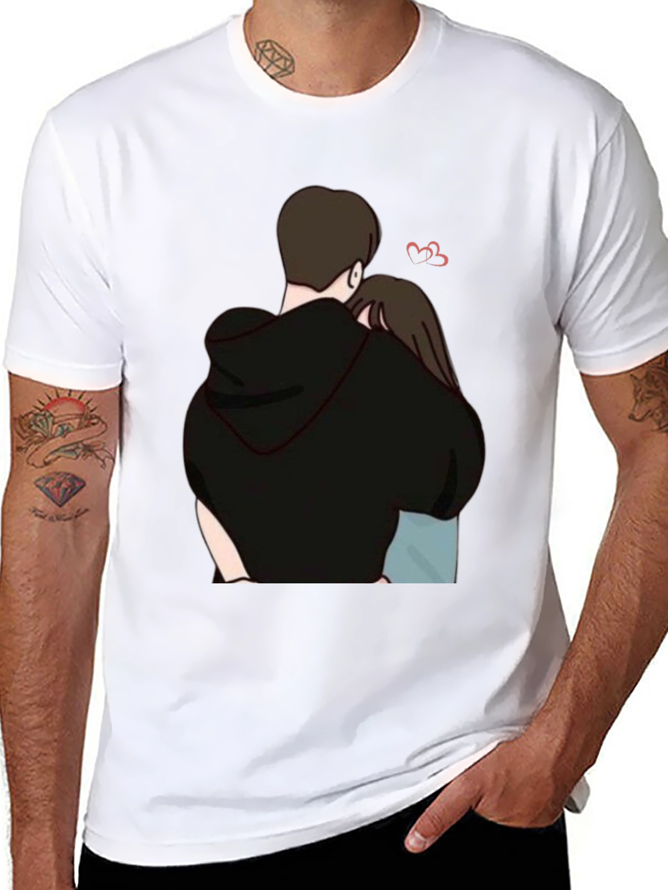 Couple Hug Graphic Tee - Soft Cotton Blend