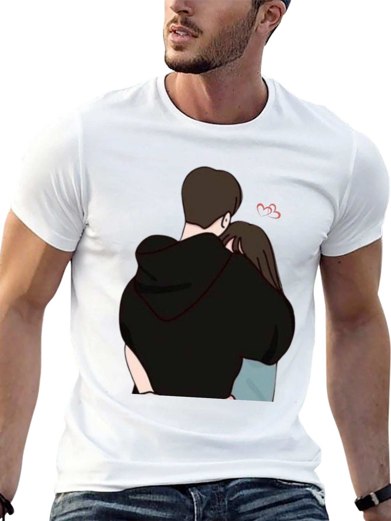 Couple Hug Graphic Tee - Soft Cotton Blend