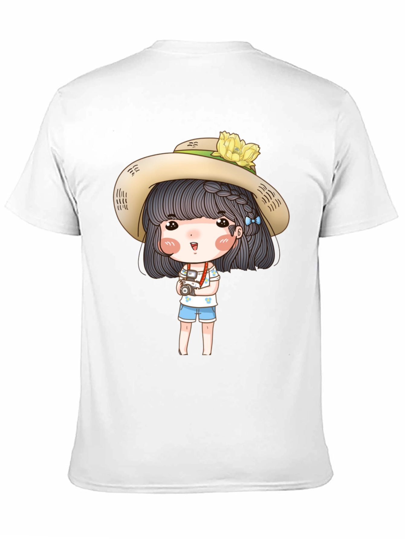 Cartoon Girl with Camera Graphic Tee - Black