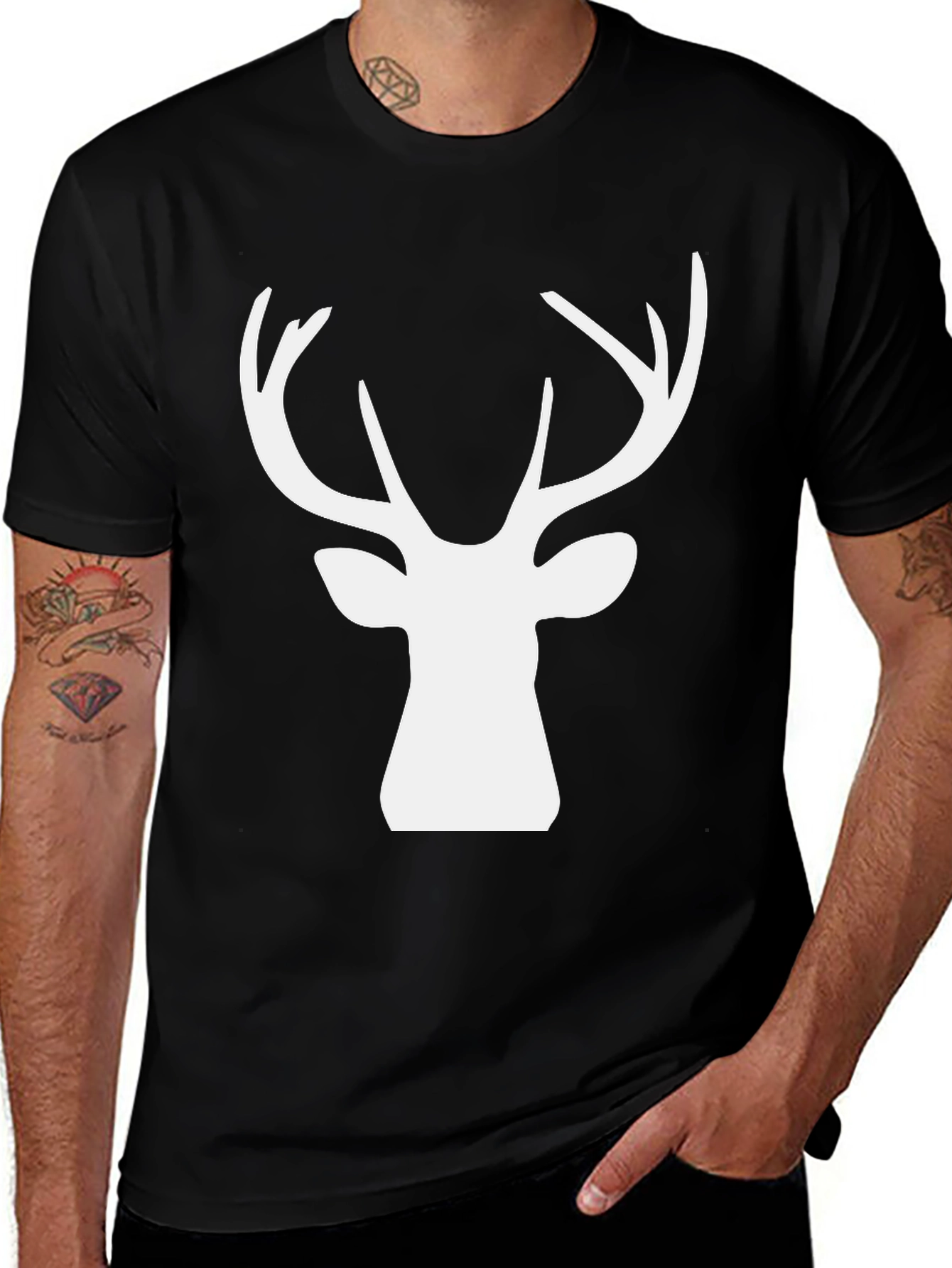 Deer Head Graphic Tee - Black