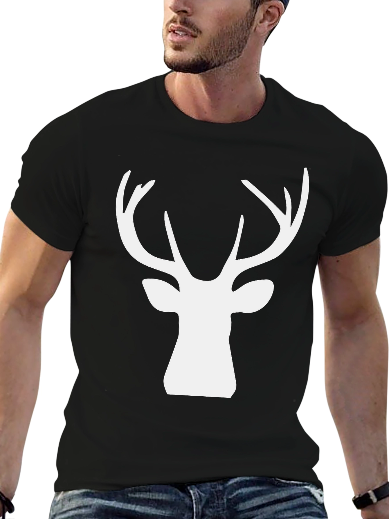 Deer Head Graphic Tee - Black