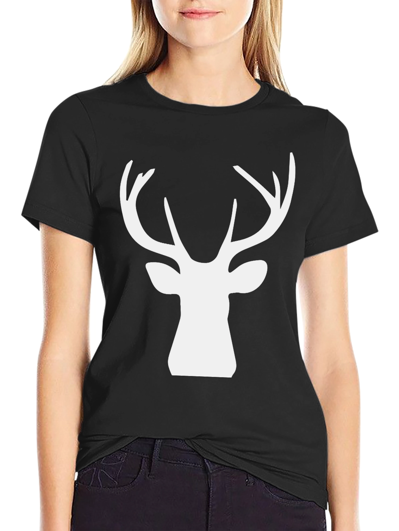 Deer Head Graphic Tee - Black