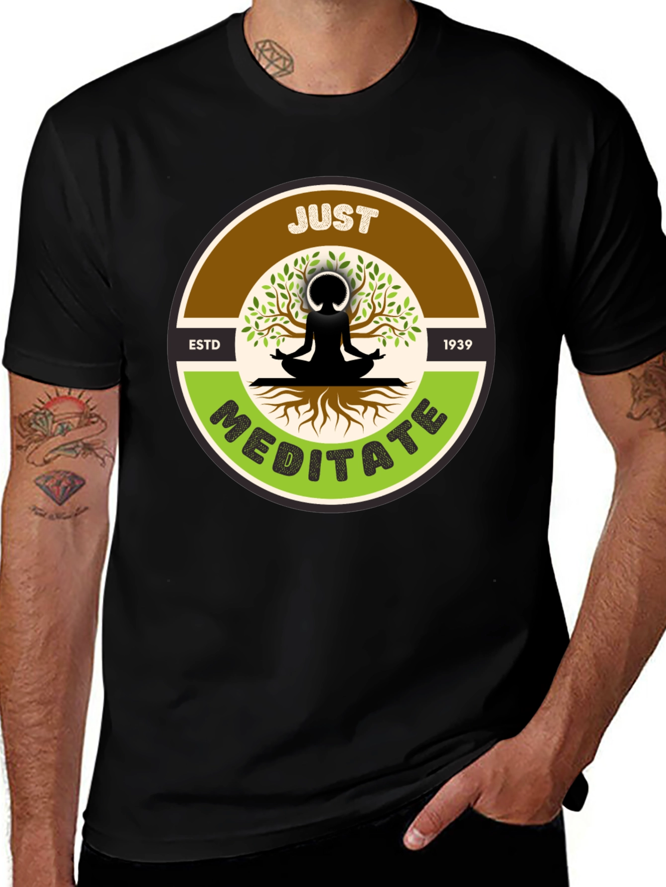 Just Meditate T-Shirt - Black Yoga Inspired Tee