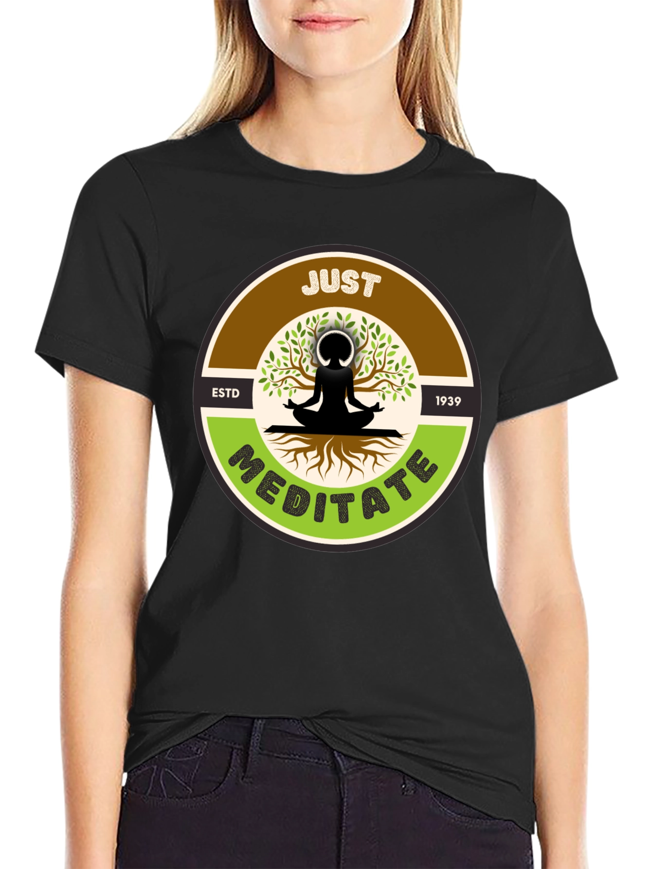 Just Meditate T-Shirt - Black Yoga Inspired Tee