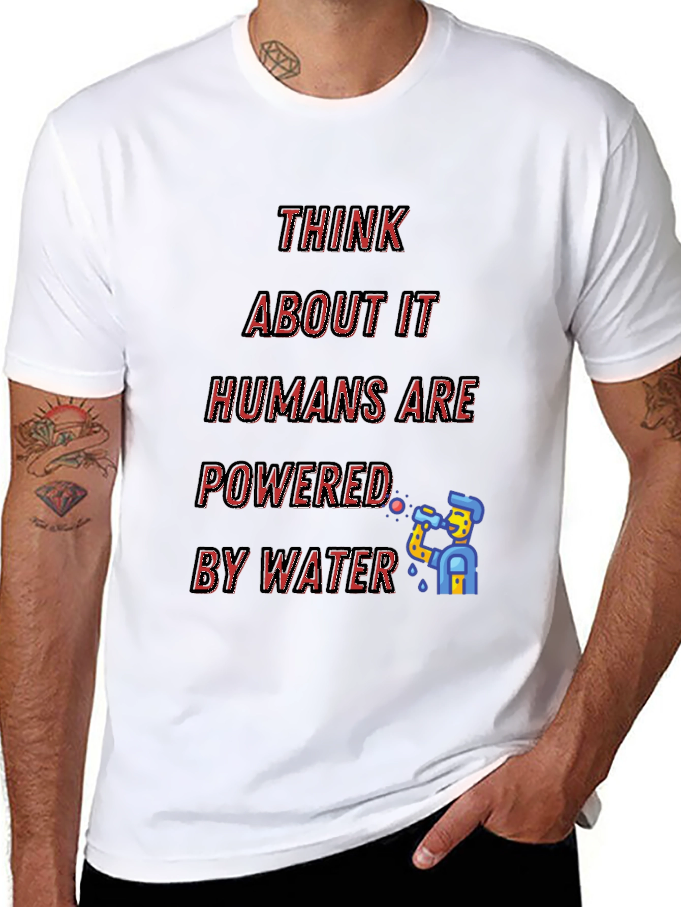 Humorous Powered by Water Graphic Tee