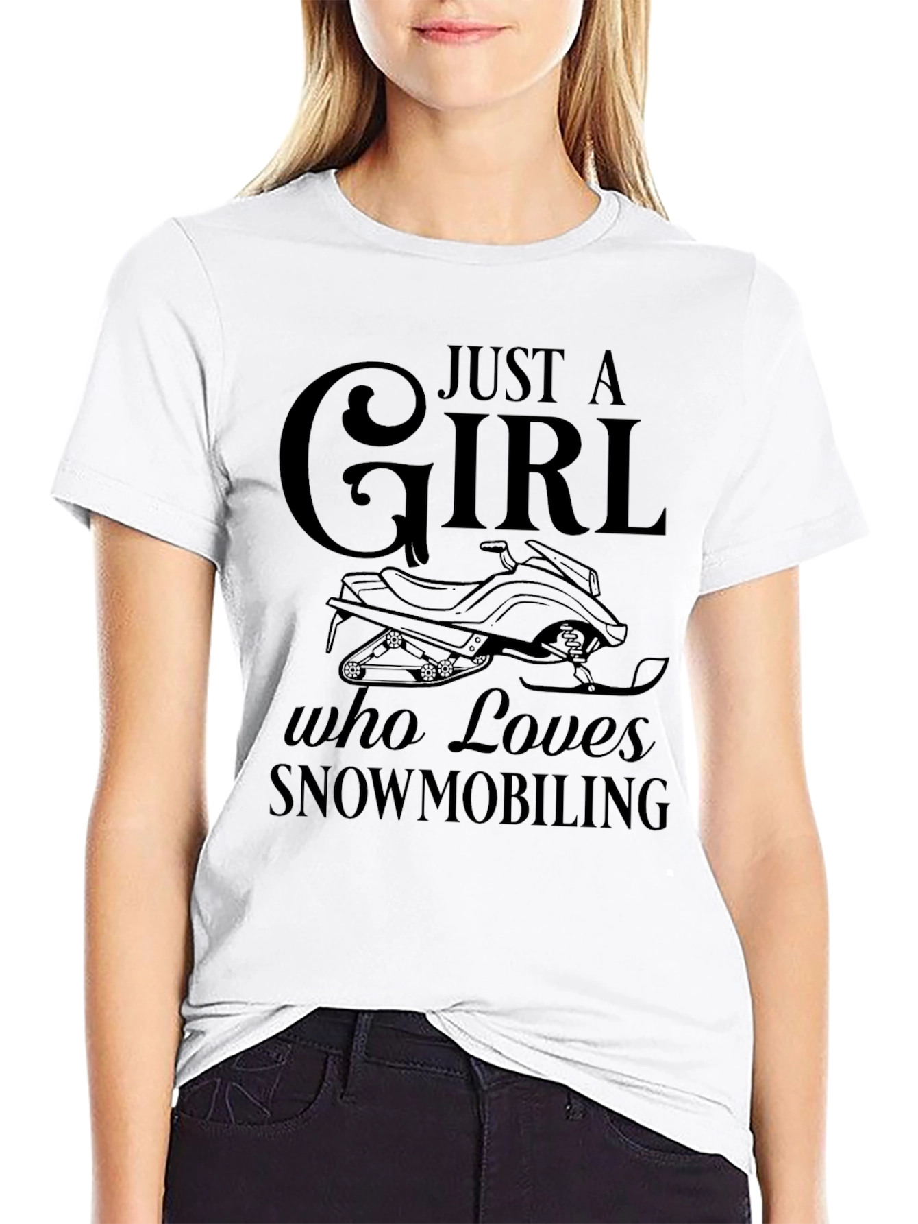 Just a Girl Who Loves Snowmobiling Black T-Shirt