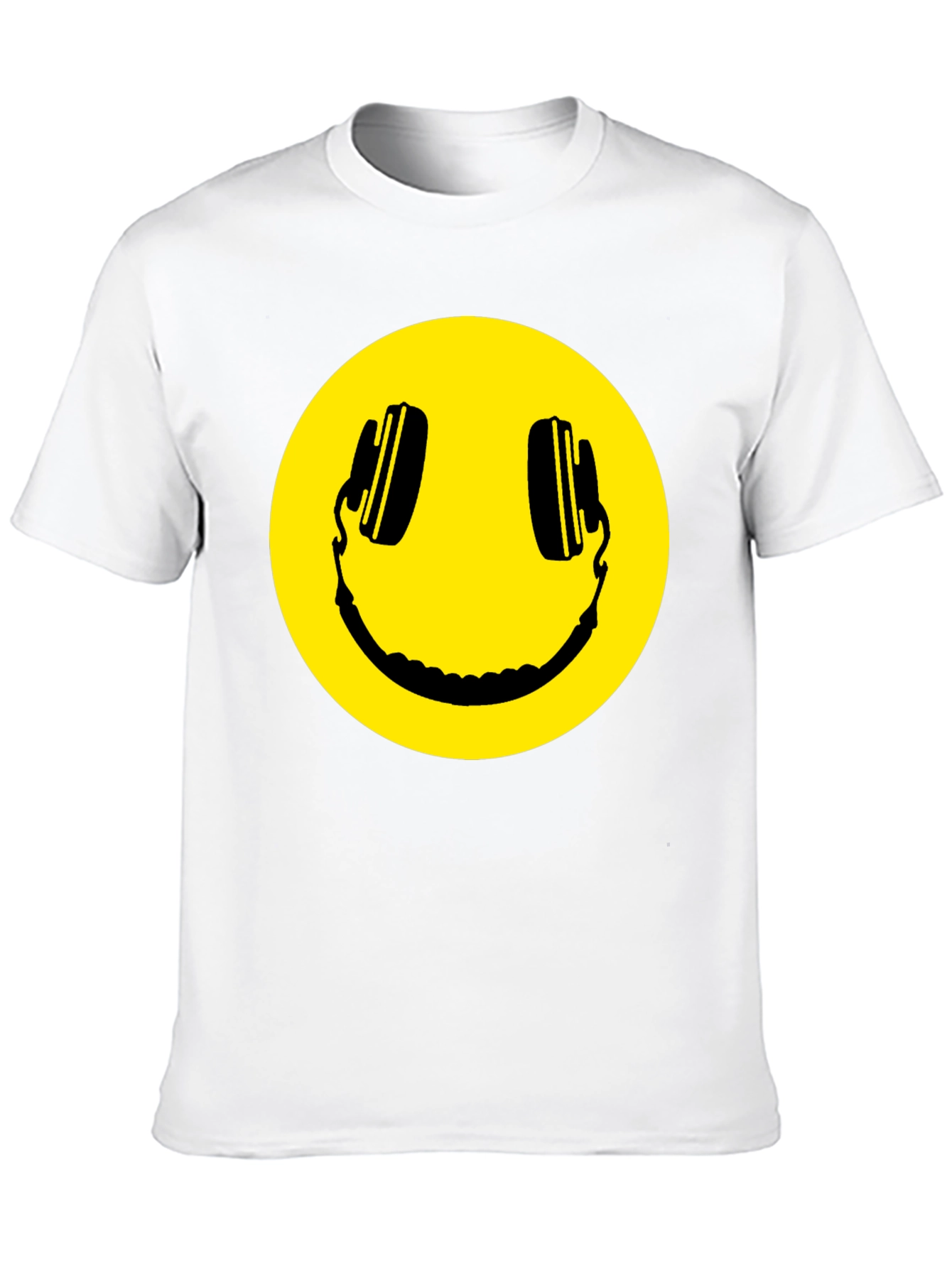 Smiley Face Headphones Black T-Shirt
