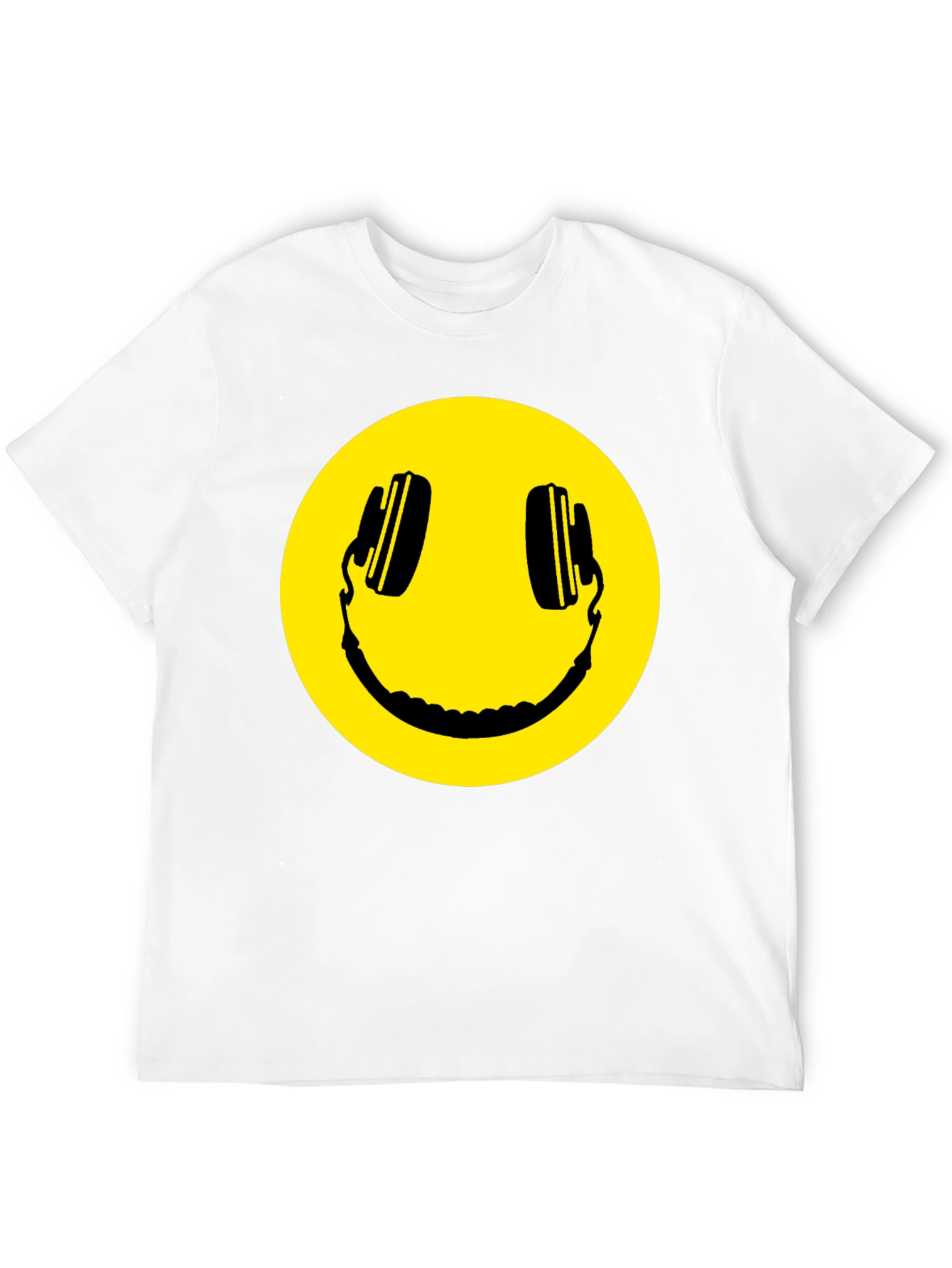 Smiley Face Headphones Black T-Shirt