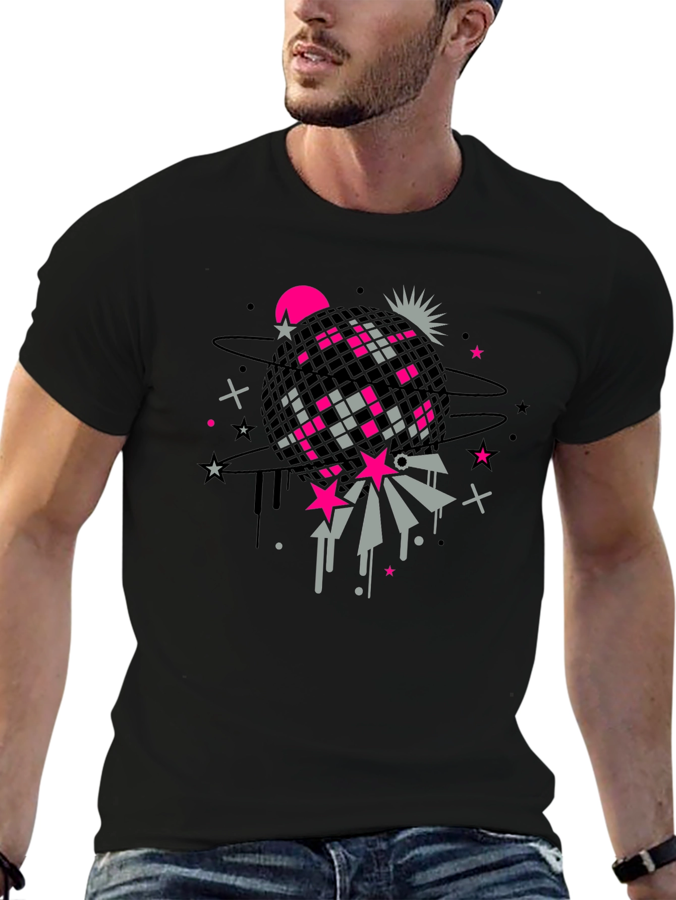 Retro Disco Ball Graphic Tee - Black