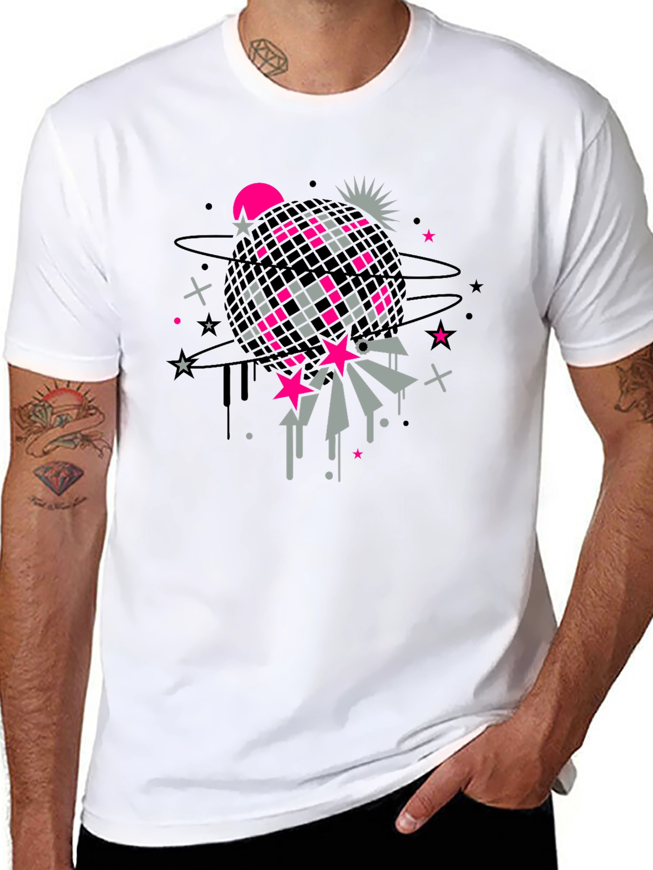 Retro Disco Ball Graphic Tee - Black