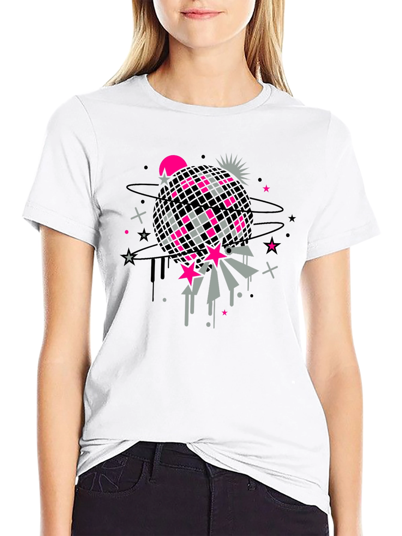 Retro Disco Ball Graphic Tee - Black