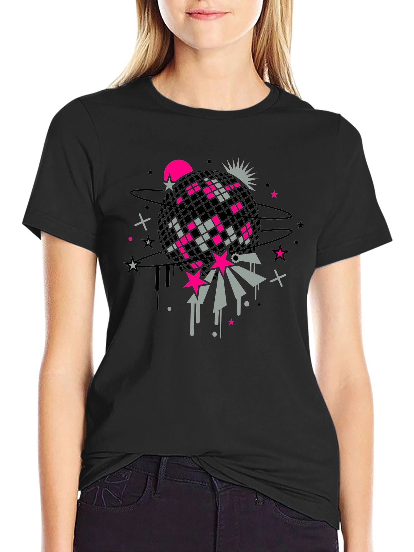 Retro Disco Ball Graphic Tee - Black