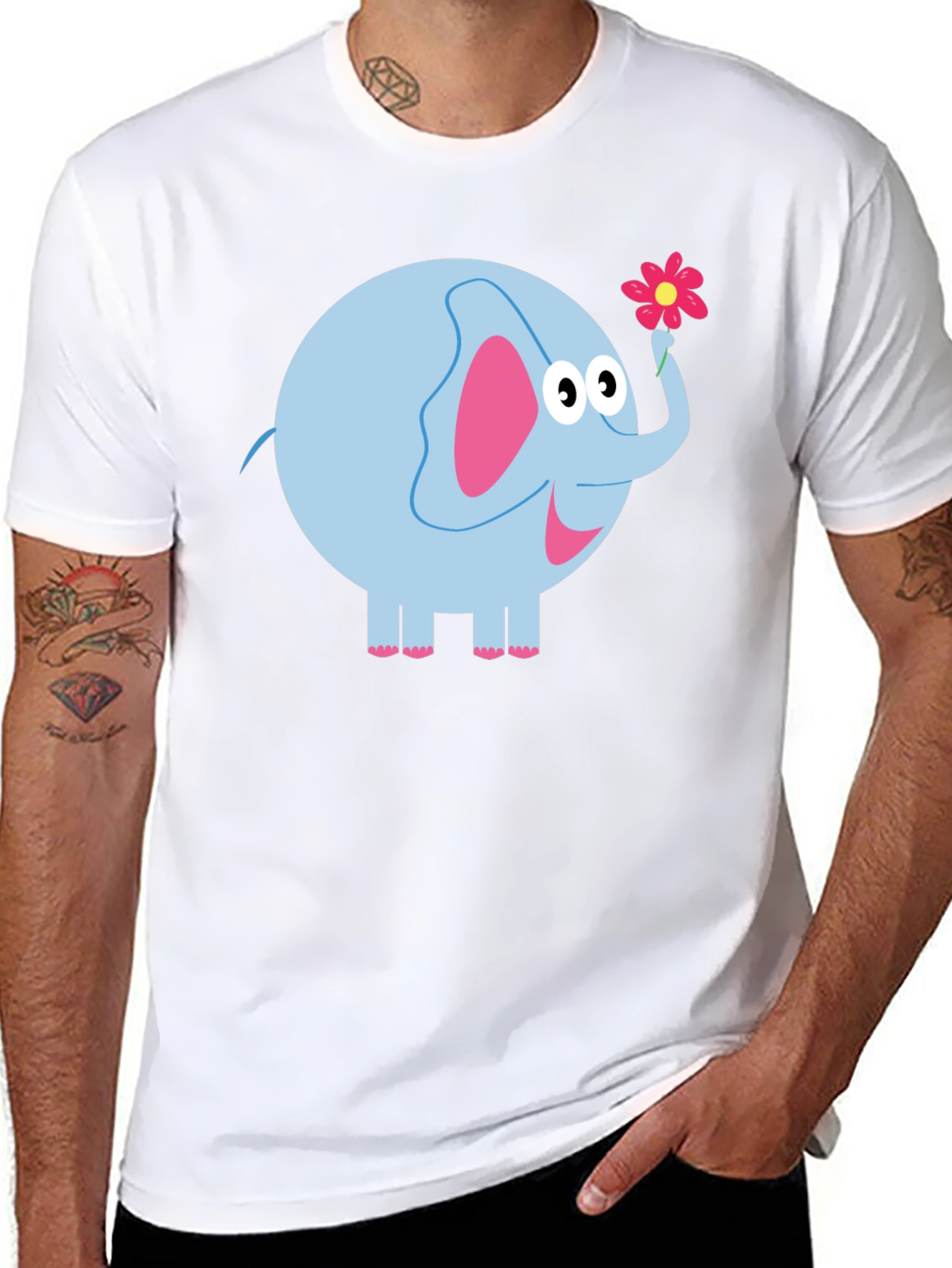 Cute Elephant Holding Flower Graphic Tee